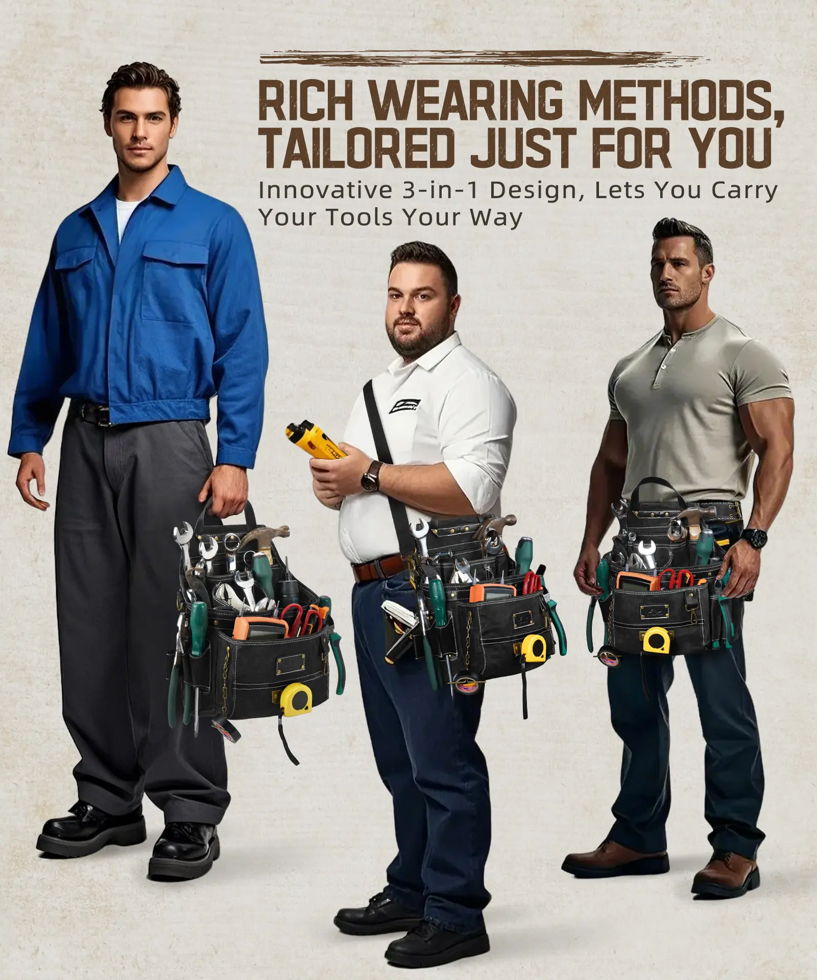 11-Pocket Tool Belt Pouch with Hammer Loop & Tape Clip For Electrician & Carpenter - Image 11