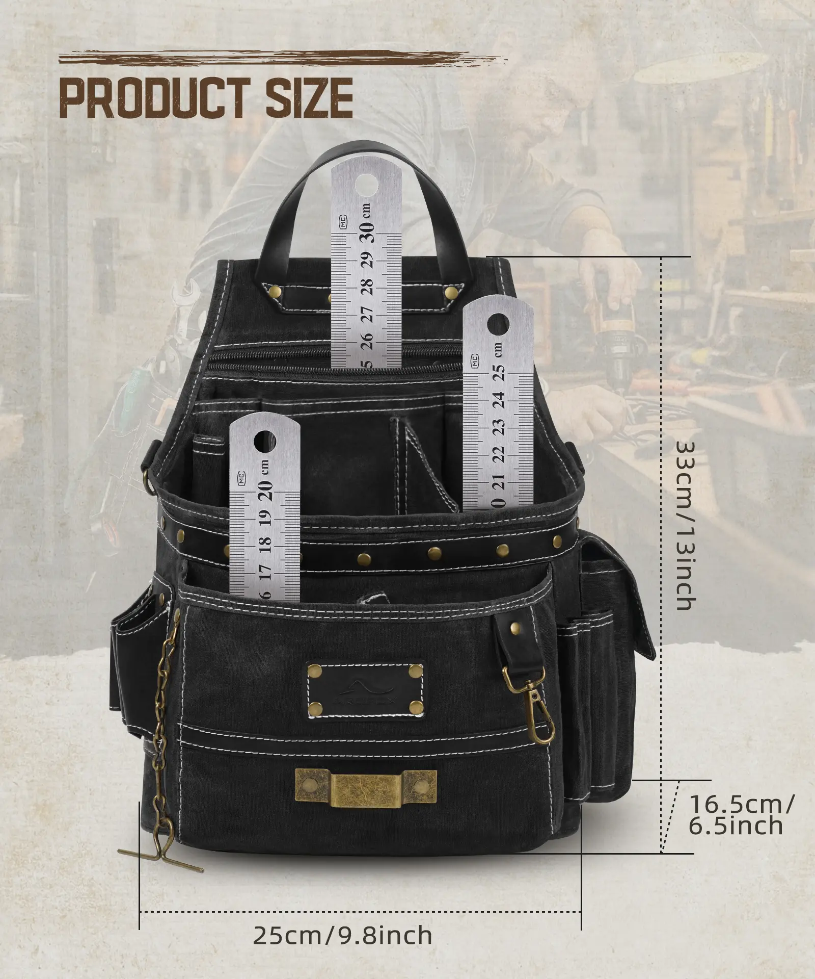 11-Pocket Tool Belt Pouch with Hammer Loop & Tape Clip For Electrician & Carpenter - Image 12