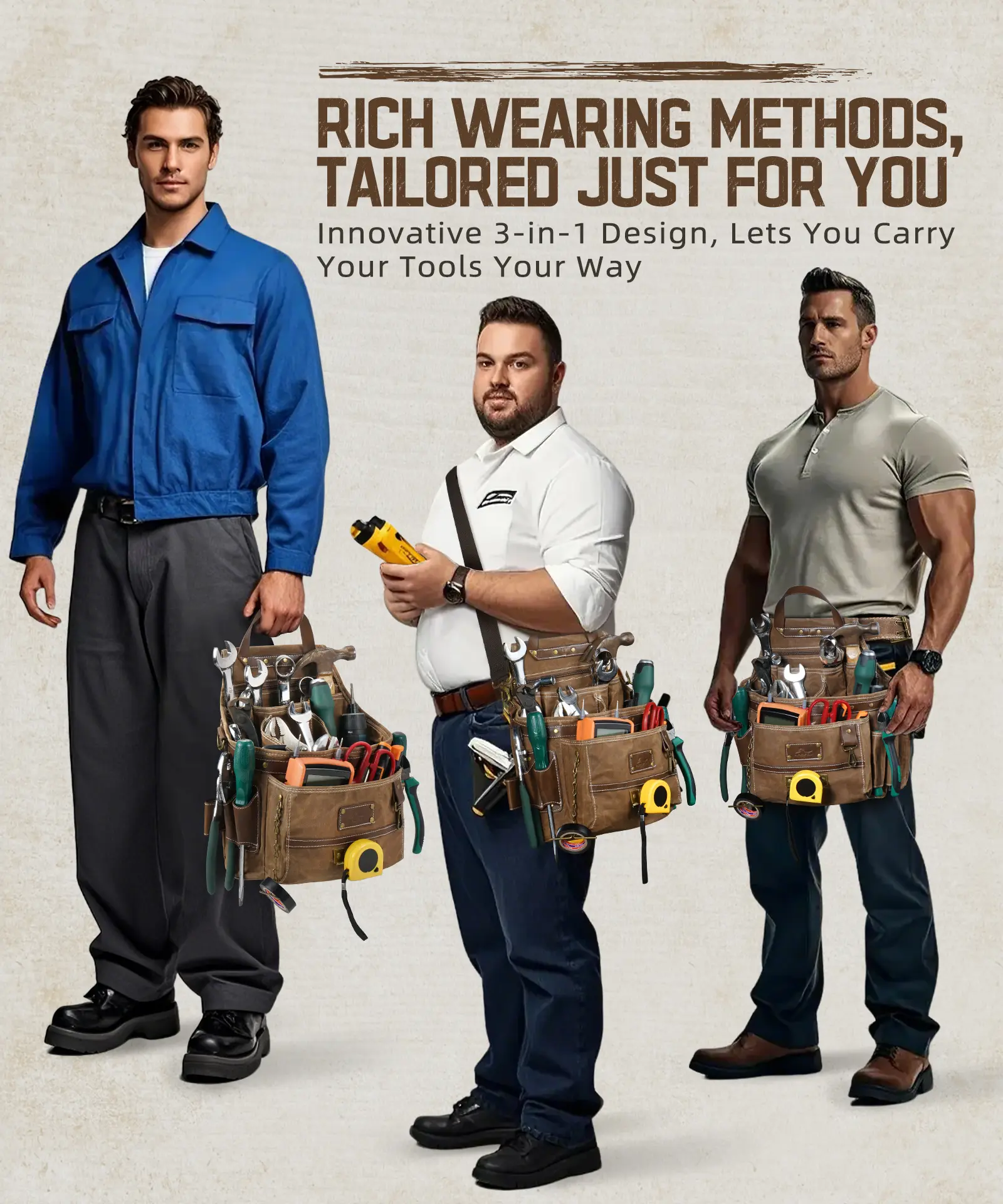 11-Pocket Tool Belt Pouch with Hammer Loop & Tape Clip For Electrician & Carpenter - Image 3