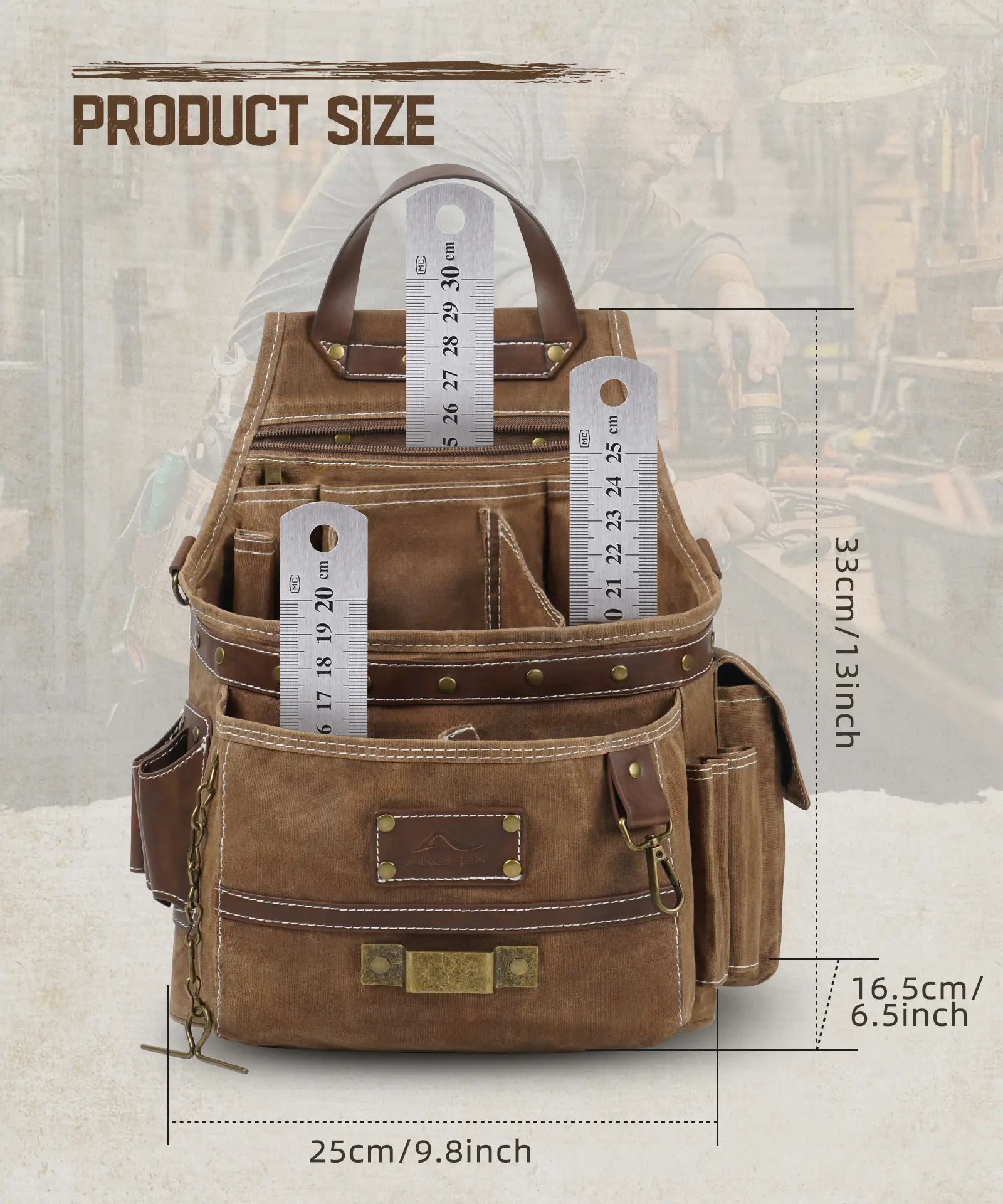 11-Pocket Tool Belt Pouch with Hammer Loop & Tape Clip For Electrician & Carpenter - Image 4
