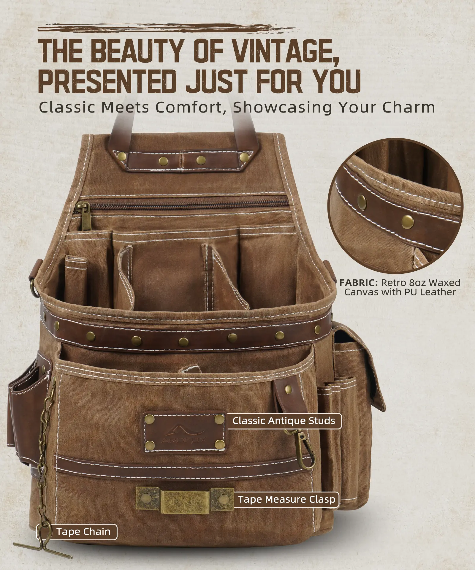 11-Pocket Tool Belt Pouch with Hammer Loop & Tape Clip For Electrician & Carpenter - Image 6