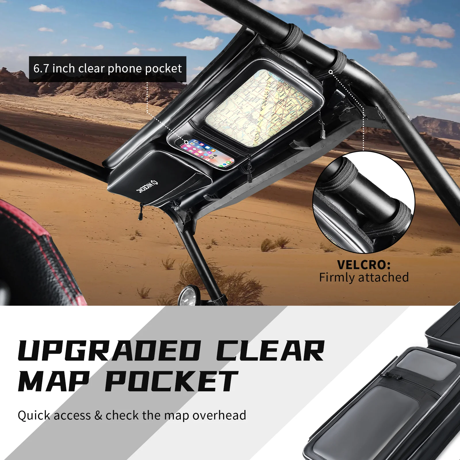 Upgraded  UTV Roof Bag PVC Overhead Storage Tool Bag Large Map Pouch For Polaris RZR XP 1000/S 4 1000 Turbo - Image 4