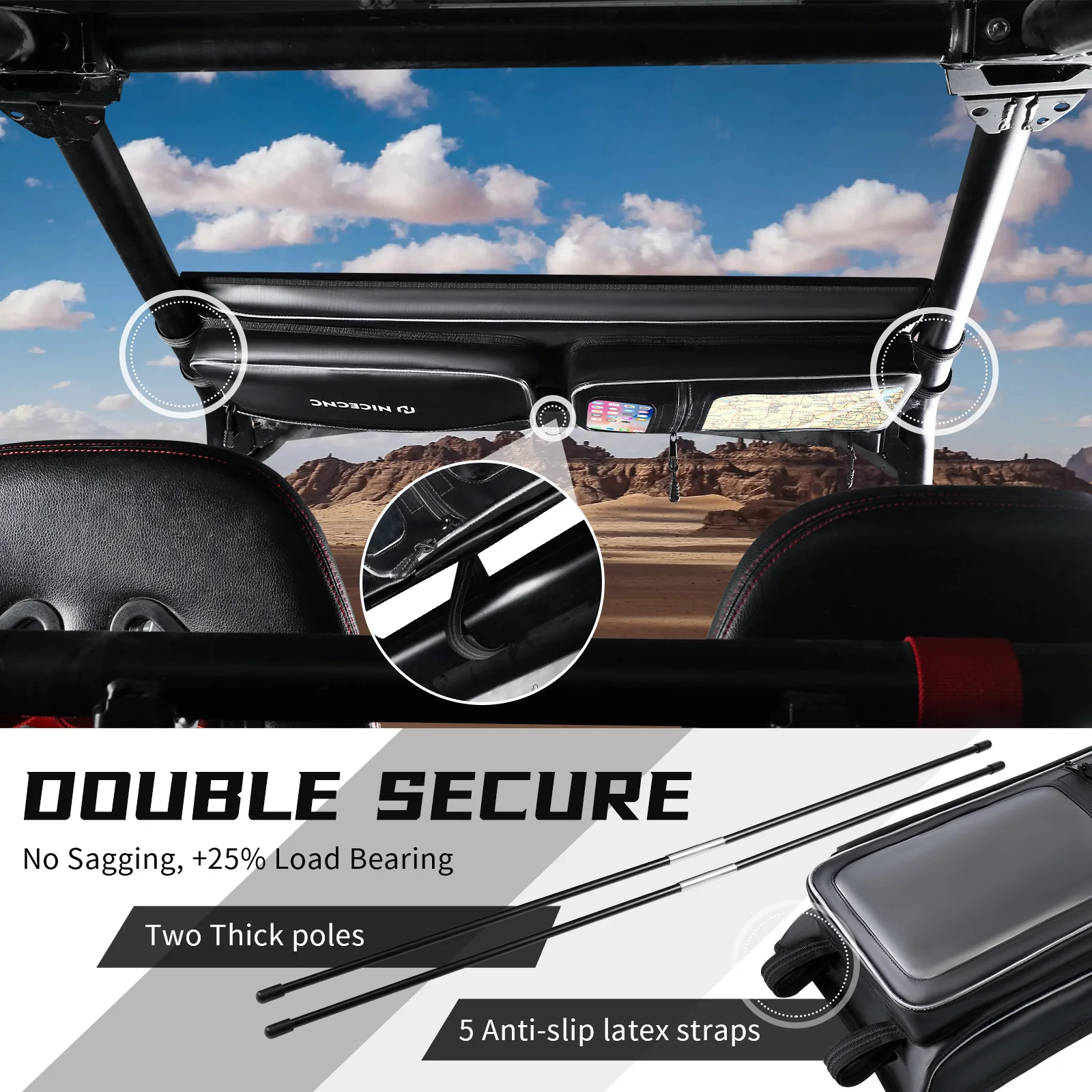 Upgraded  UTV Roof Bag PVC Overhead Storage Tool Bag Large Map Pouch For Polaris RZR XP 1000/S 4 1000 Turbo - Image 5