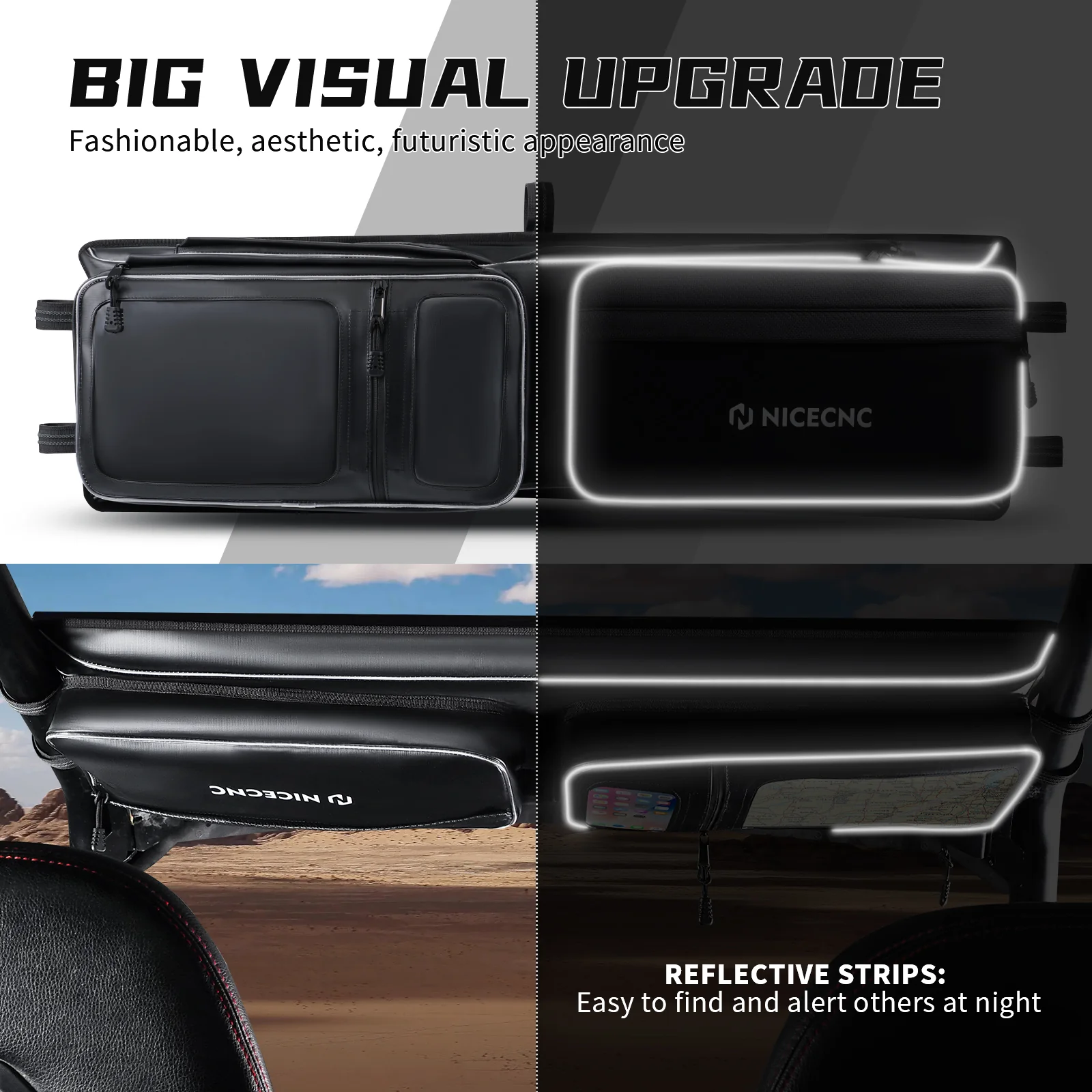Upgraded  UTV Roof Bag PVC Overhead Storage Tool Bag Large Map Pouch For Polaris RZR XP 1000/S 4 1000 Turbo - Image 6