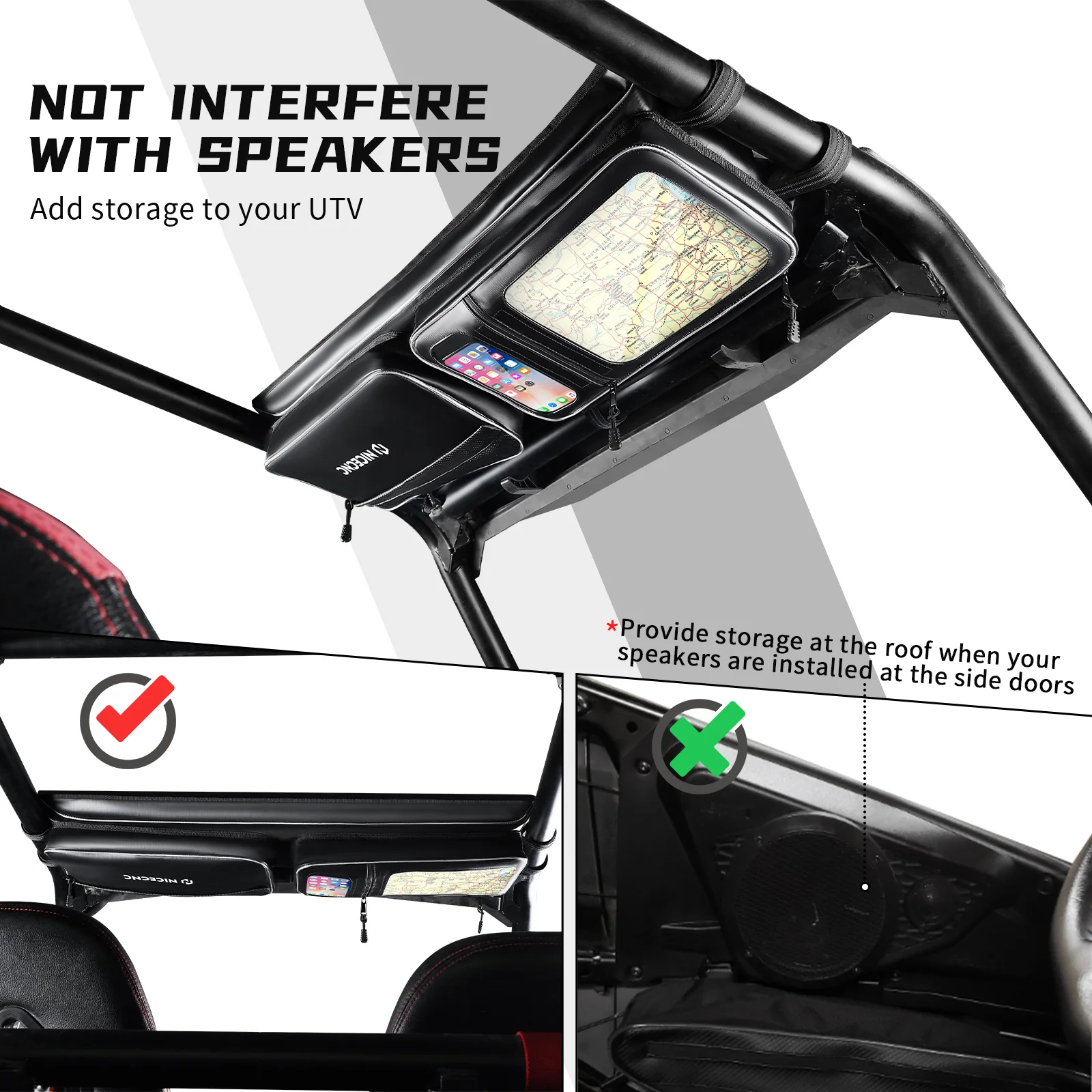 Upgraded  UTV Roof Bag PVC Overhead Storage Tool Bag Large Map Pouch For Polaris RZR XP 1000/S 4 1000 Turbo - Image 7