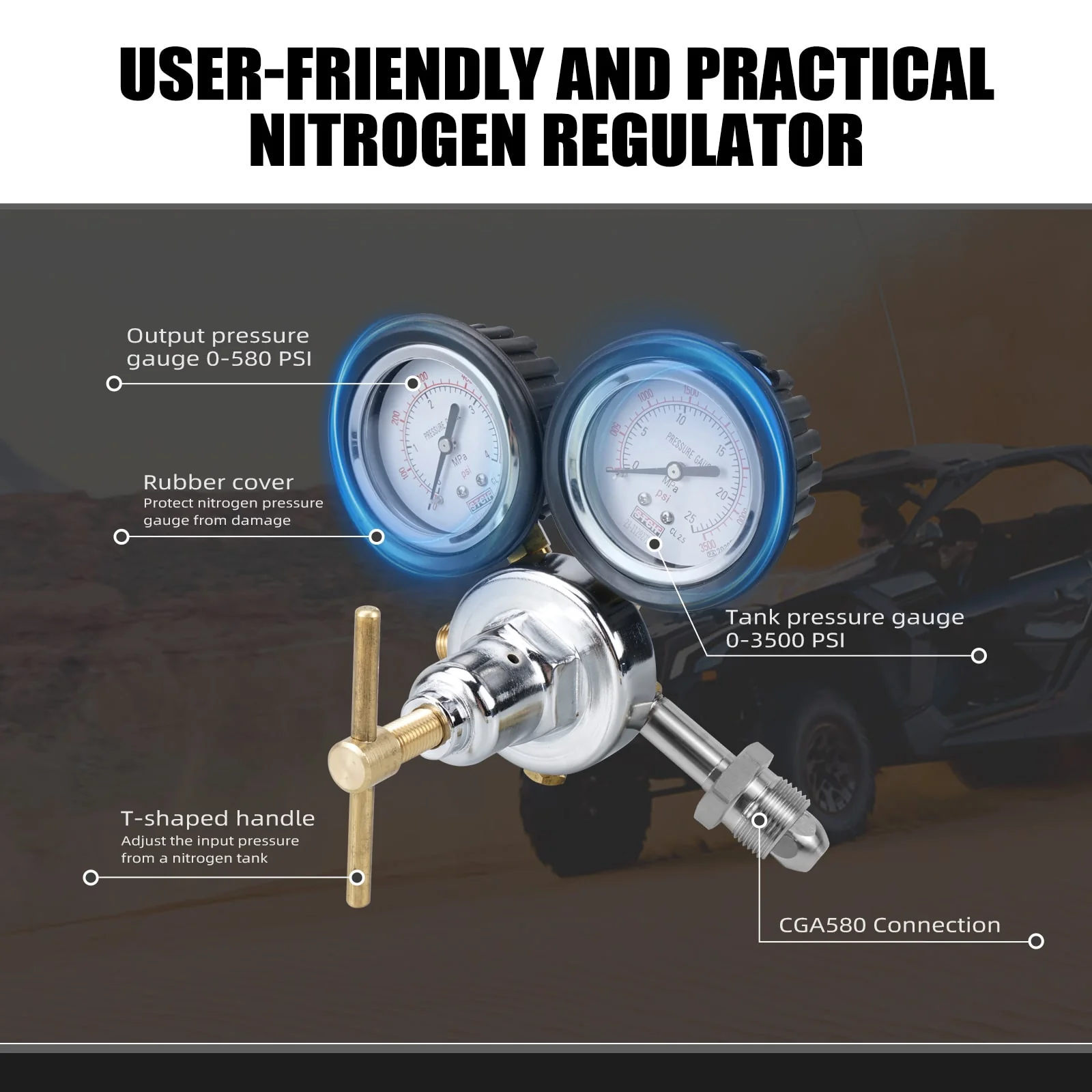 Universal Nitrogen Regulator Shock Fill Kit 8' Hose w/ CGA580 Connection - Image 5