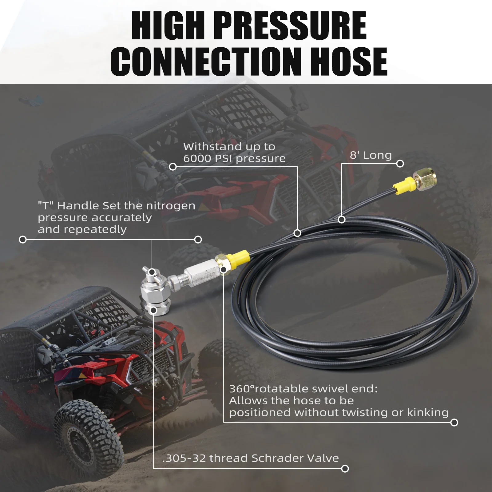 Universal Nitrogen Regulator Shock Fill Kit 8' Hose w/ CGA580 Connection - Image 6