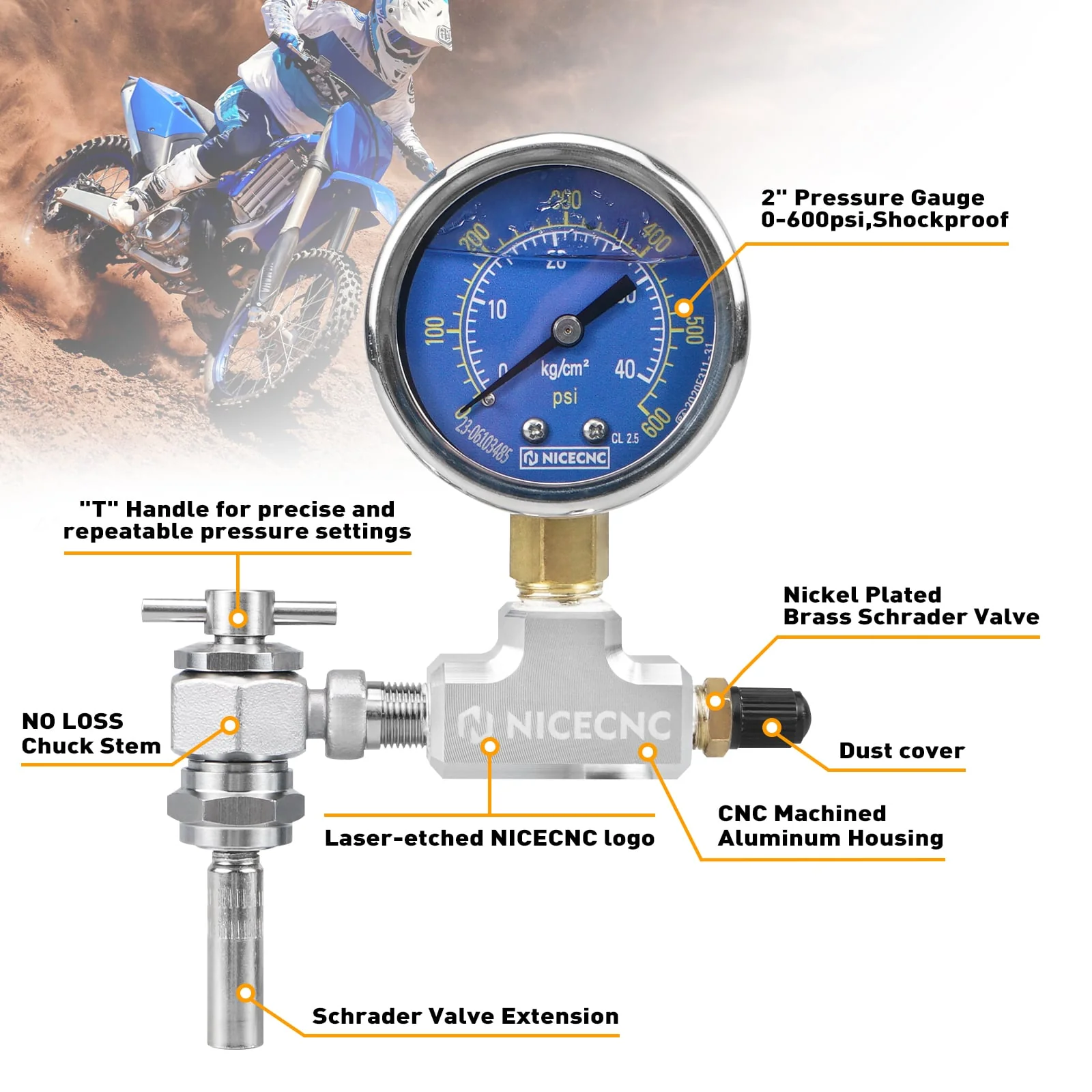 Upgraded 600PSI High Accuracy Nitrogen Filling Tool with Extension Special For Schrader Valve Shock - Image 7