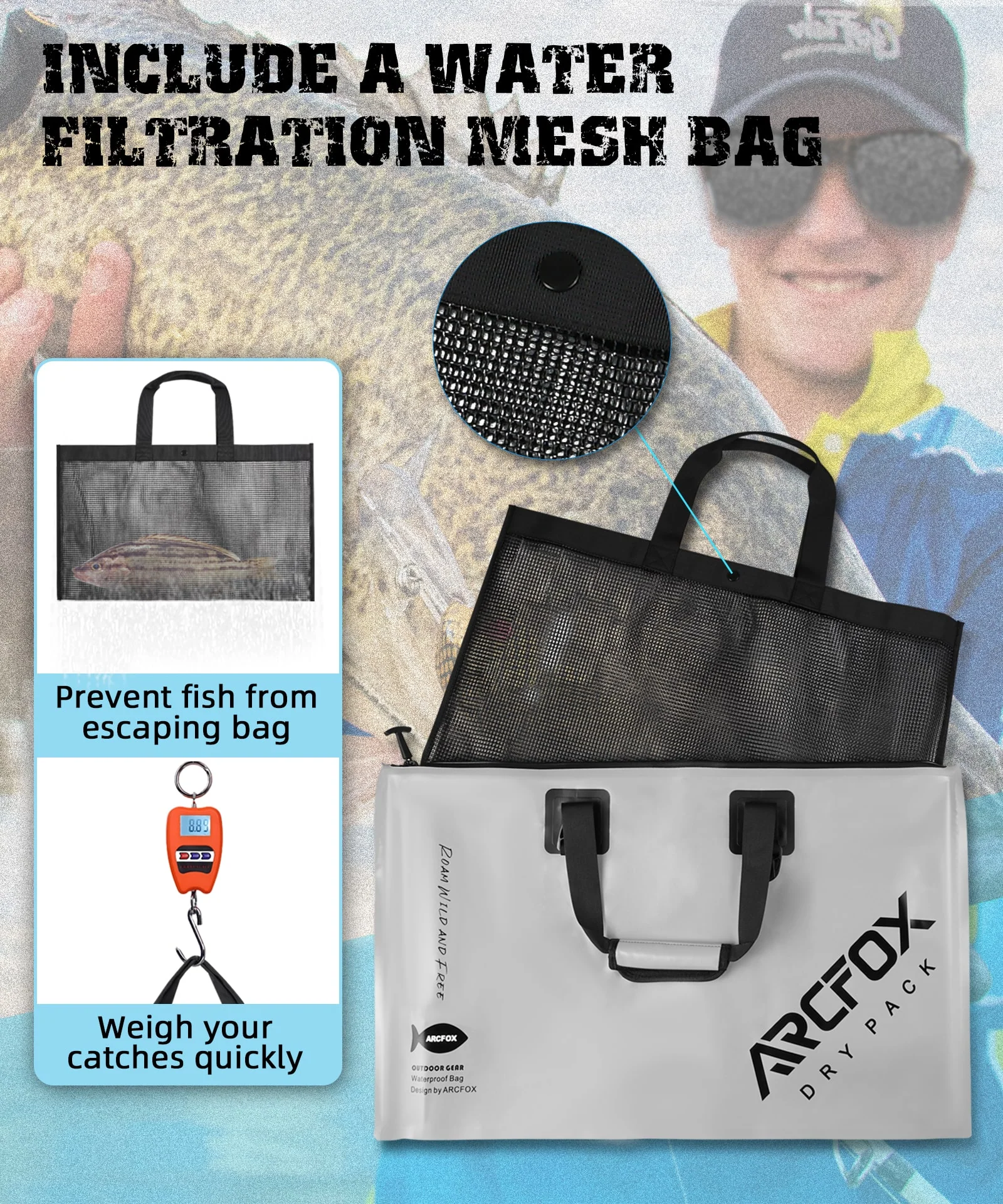 ARCFOX Fish Tournament Bag Removable Mesh Bag See-through Pocket - Image 13