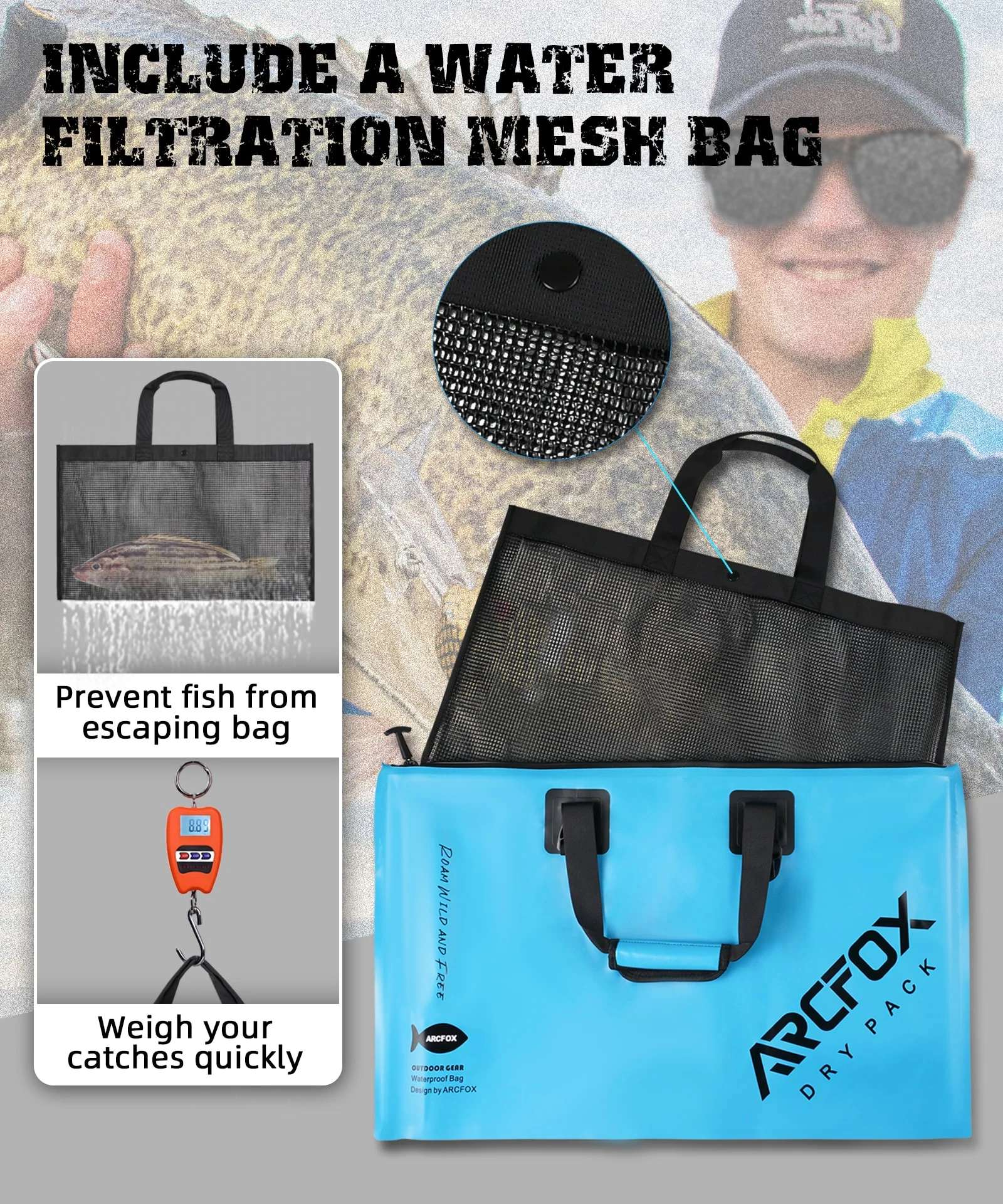 ARCFOX Fish Tournament Bag Removable Mesh Bag See-through Pocket - Image 6