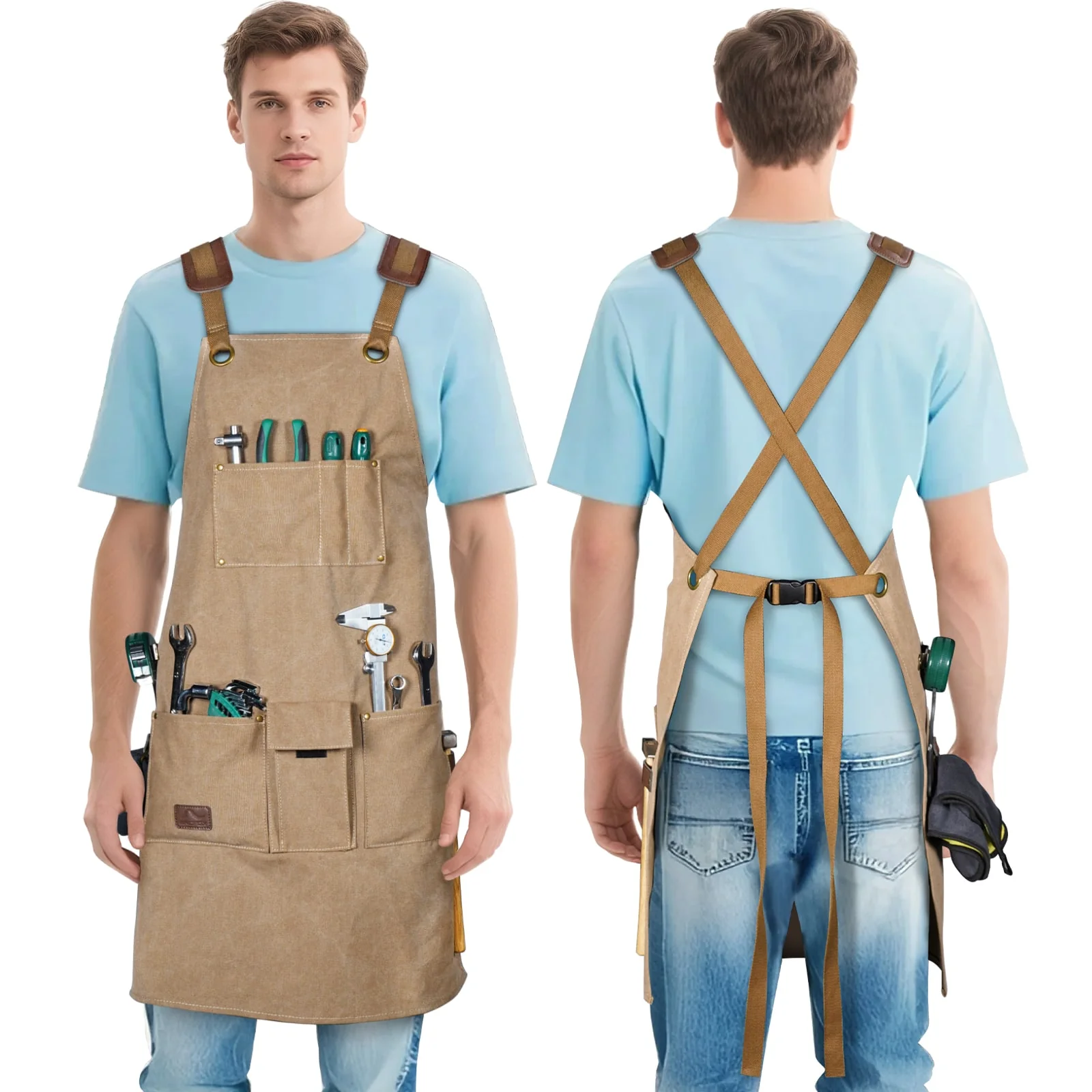 ARCFOX Heavy Duty Canvas Woodworking Mechanics Apron with 9 Pockets - Image 2