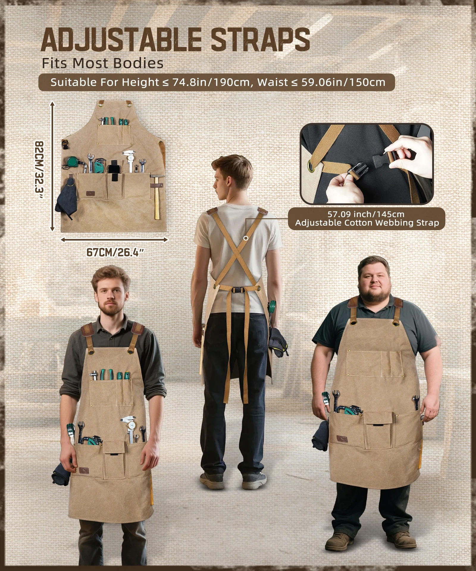 ARCFOX Heavy Duty Canvas Woodworking Mechanics Apron with 9 Pockets - Image 4