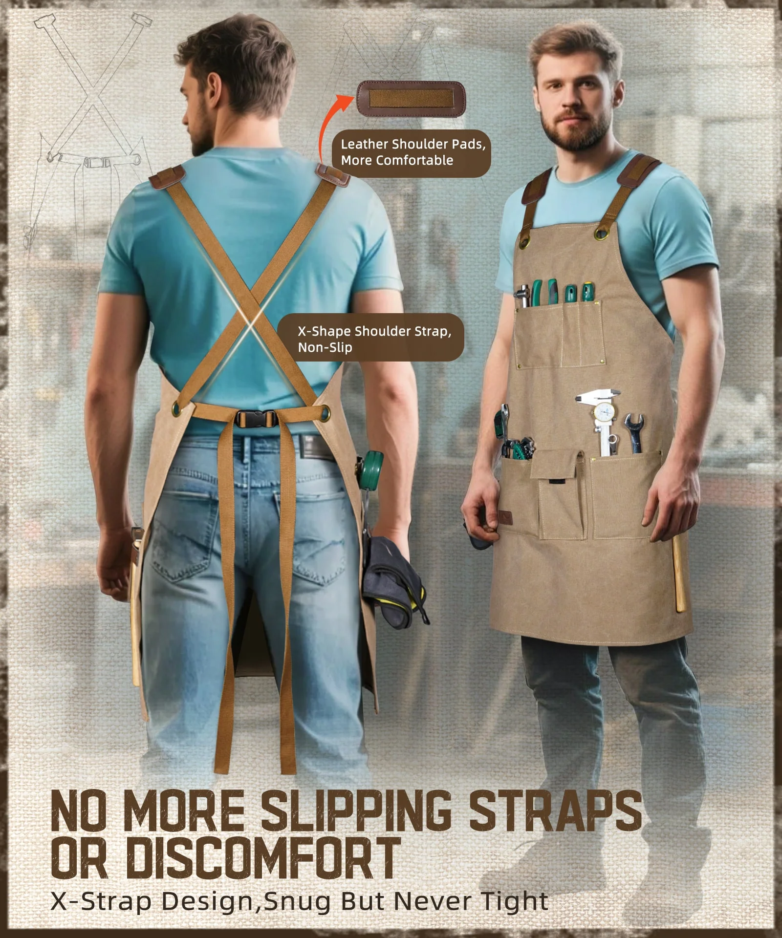 ARCFOX Heavy Duty Canvas Woodworking Mechanics Apron with 9 Pockets - Image 5