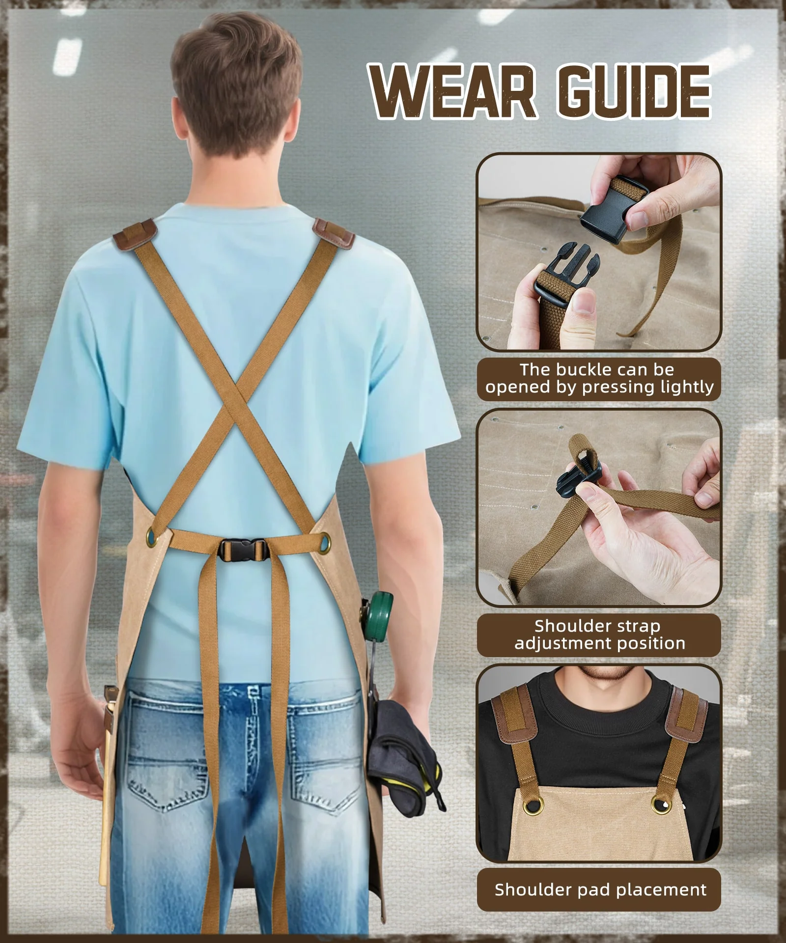 ARCFOX Heavy Duty Canvas Woodworking Mechanics Apron with 9 Pockets - Image 6