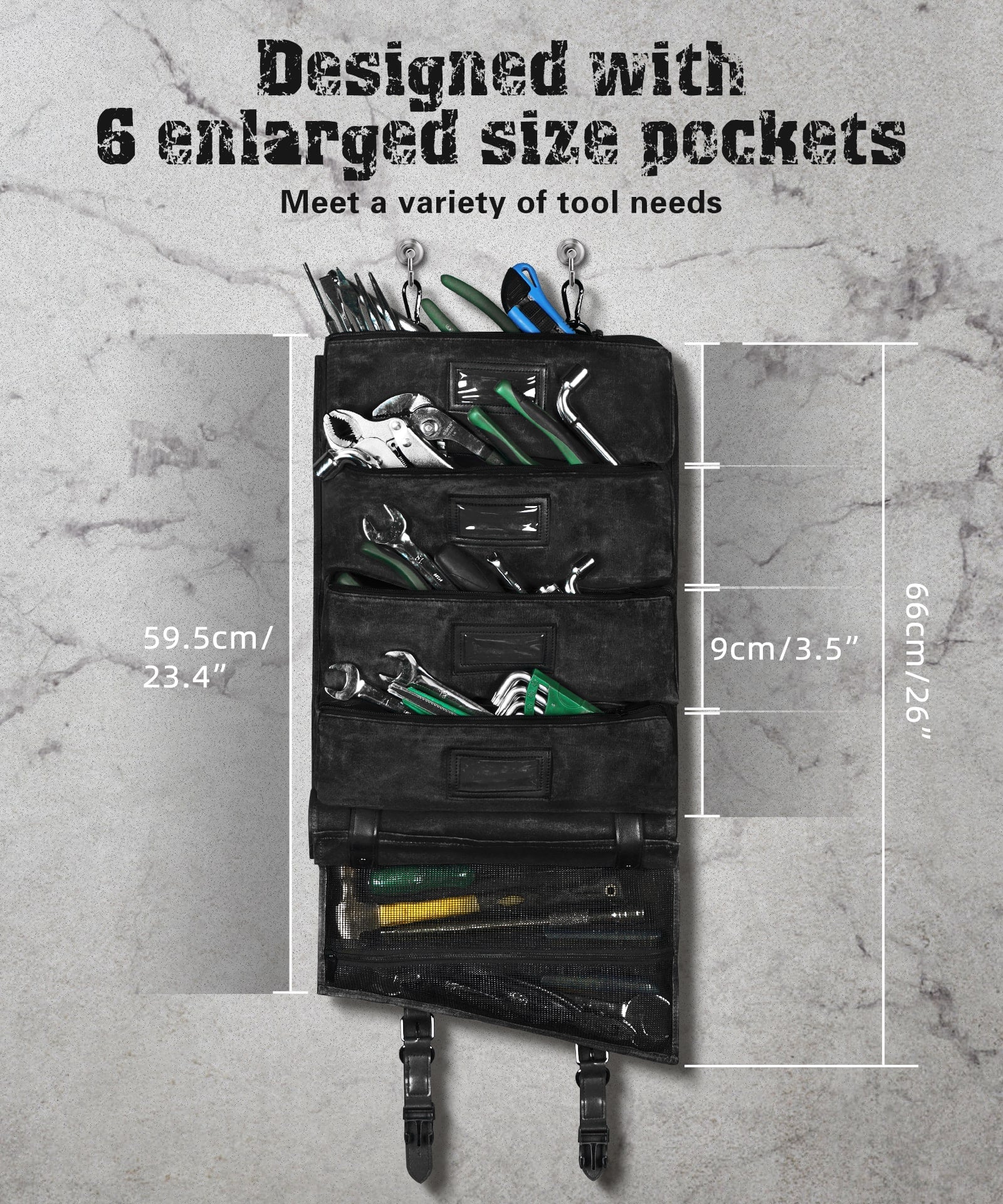 Tool Roll Up Bag Heavy Duty Oil Waxed Canvas Organizer with 5 Detachable Pouches Enlarged Size for Mechanics Electricians - Image 12