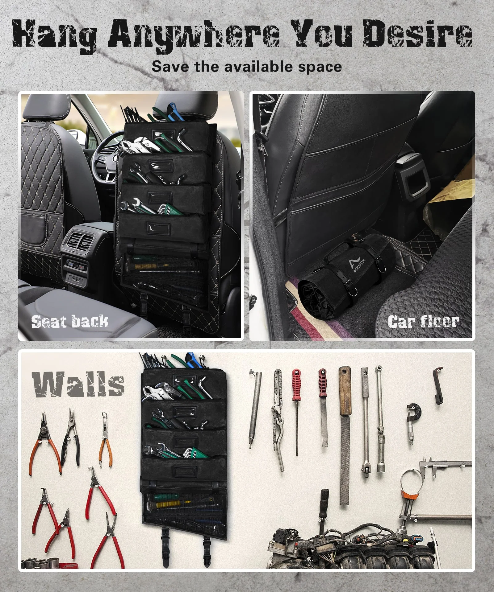 Tool Roll Up Bag Heavy Duty Oil Waxed Canvas Organizer with 5 Detachable Pouches Enlarged Size for Mechanics Electricians - Image 13
