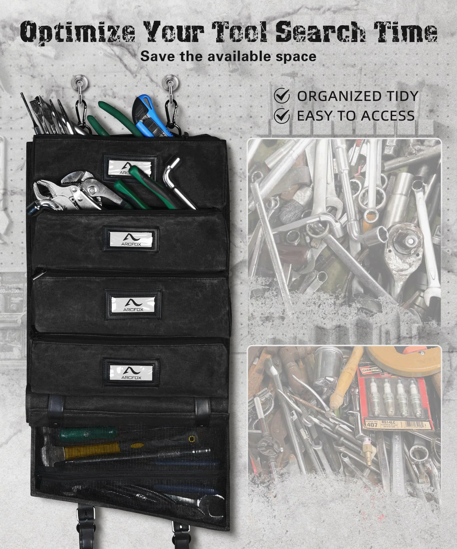 Tool Roll Up Bag Heavy Duty Oil Waxed Canvas Organizer with 5 Detachable Pouches Enlarged Size for Mechanics Electricians - Image 14