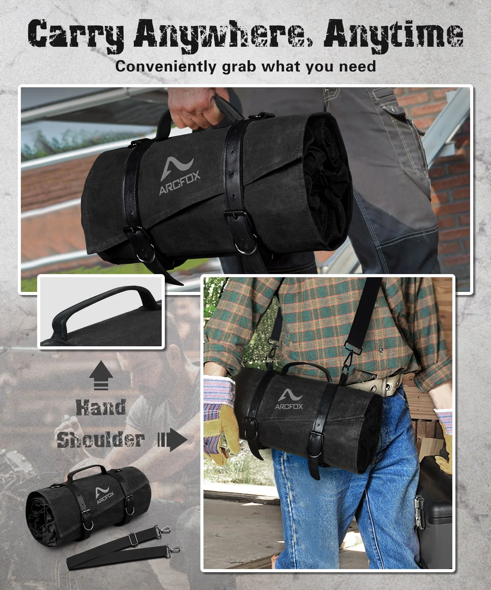 Tool Roll Up Bag Heavy Duty Oil Waxed Canvas Organizer with 5 Detachable Pouches Enlarged Size for Mechanics Electricians - Image 3