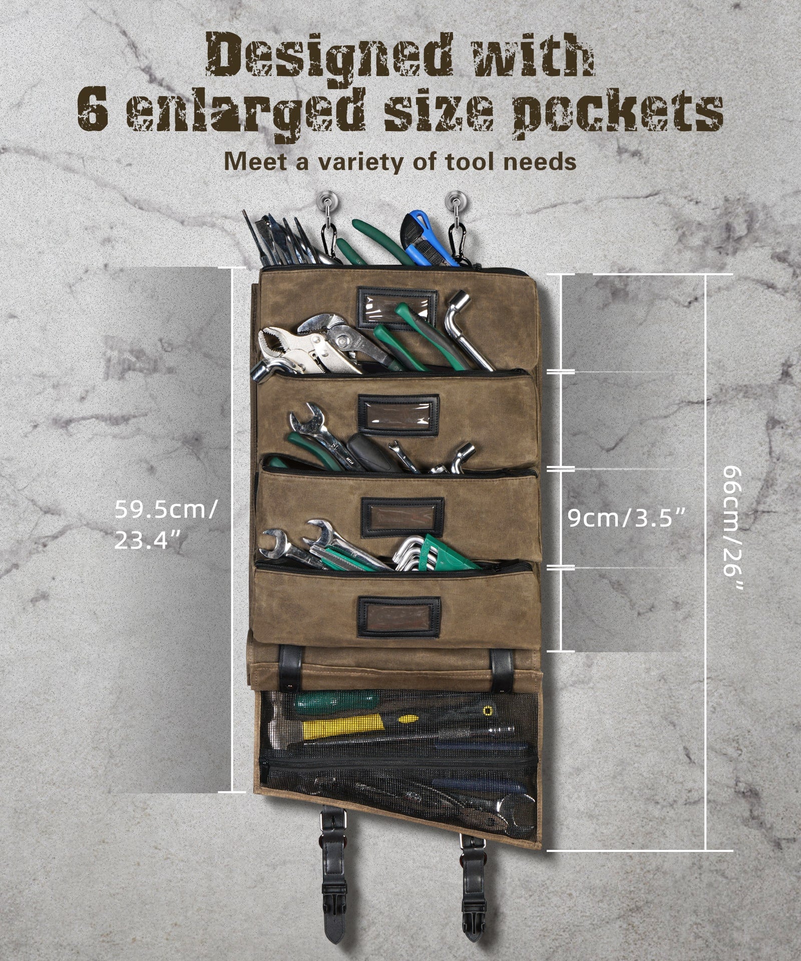 Tool Roll Up Bag Heavy Duty Oil Waxed Canvas Organizer with 5 Detachable Pouches Enlarged Size for Mechanics Electricians - Image 6