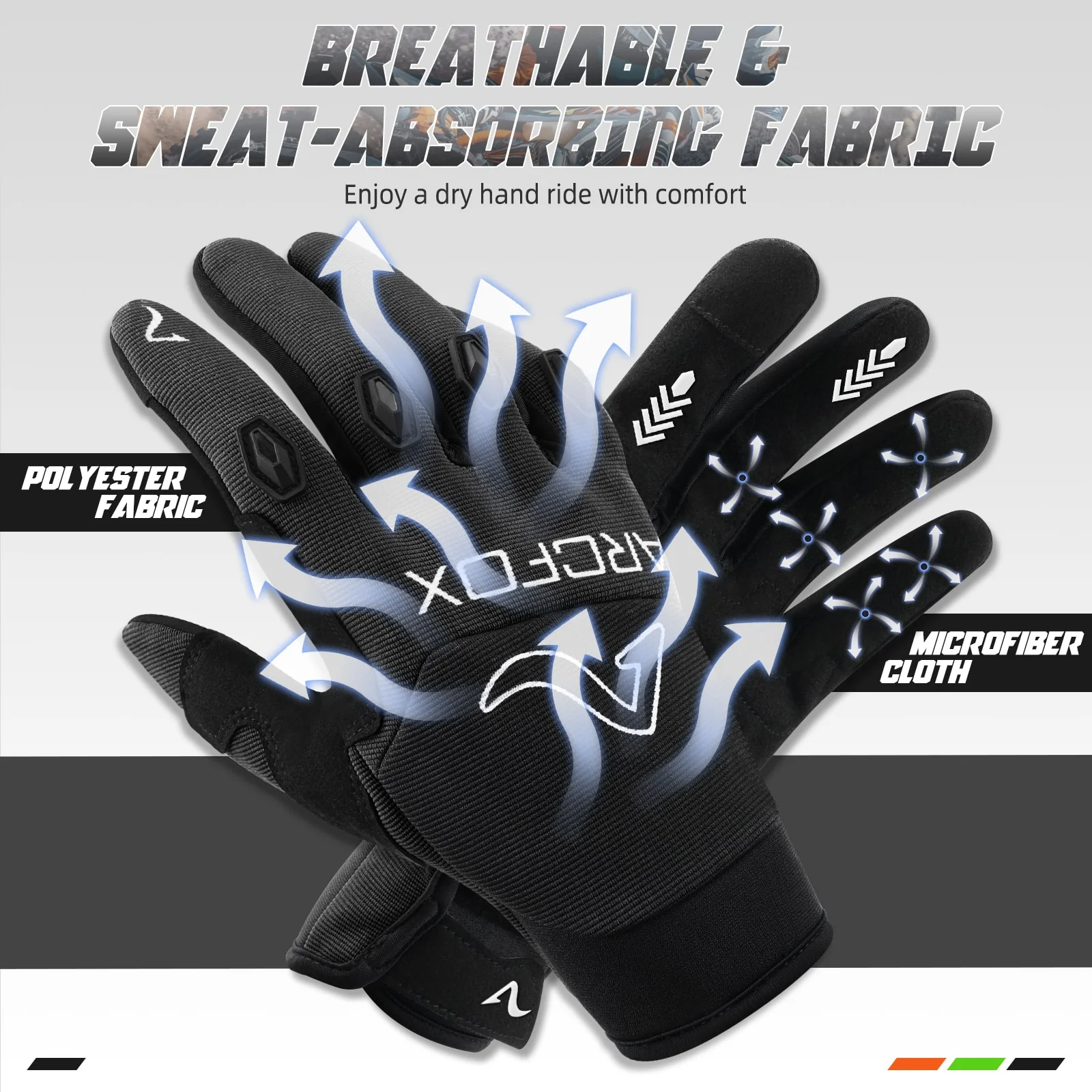 ARCFOX Dirt Bike Gloves for ATV UTV MTB Motocross Motorcycle Off-Road Riding Touch Screen Breathable Sweat-absorbing Fabric - Image 9