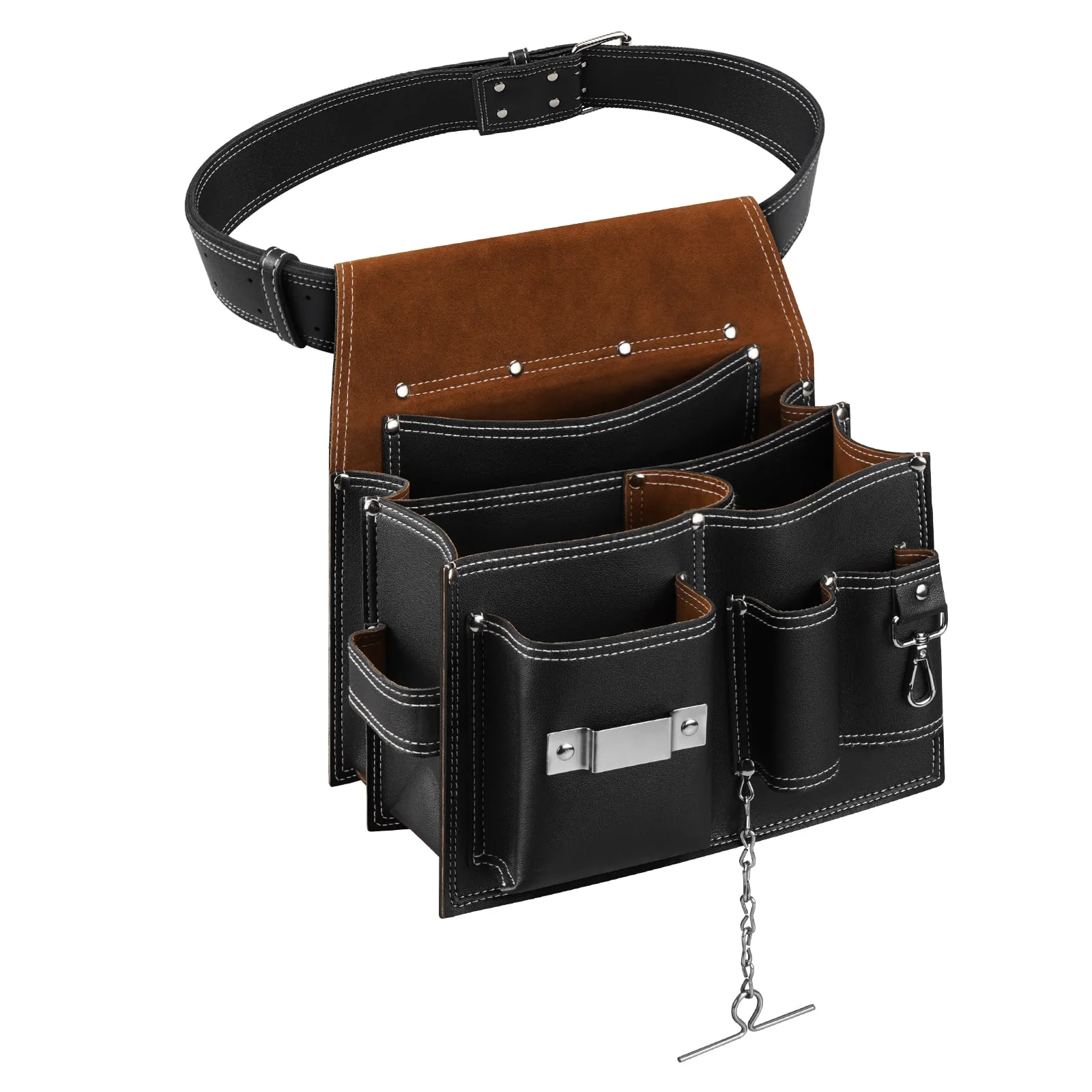 ARCFOX Vintage Leather Tool Pouch Bag with Belt 10 Pockets with Large Compartment Utility Pouches for Mechanics Electricians - Image 11