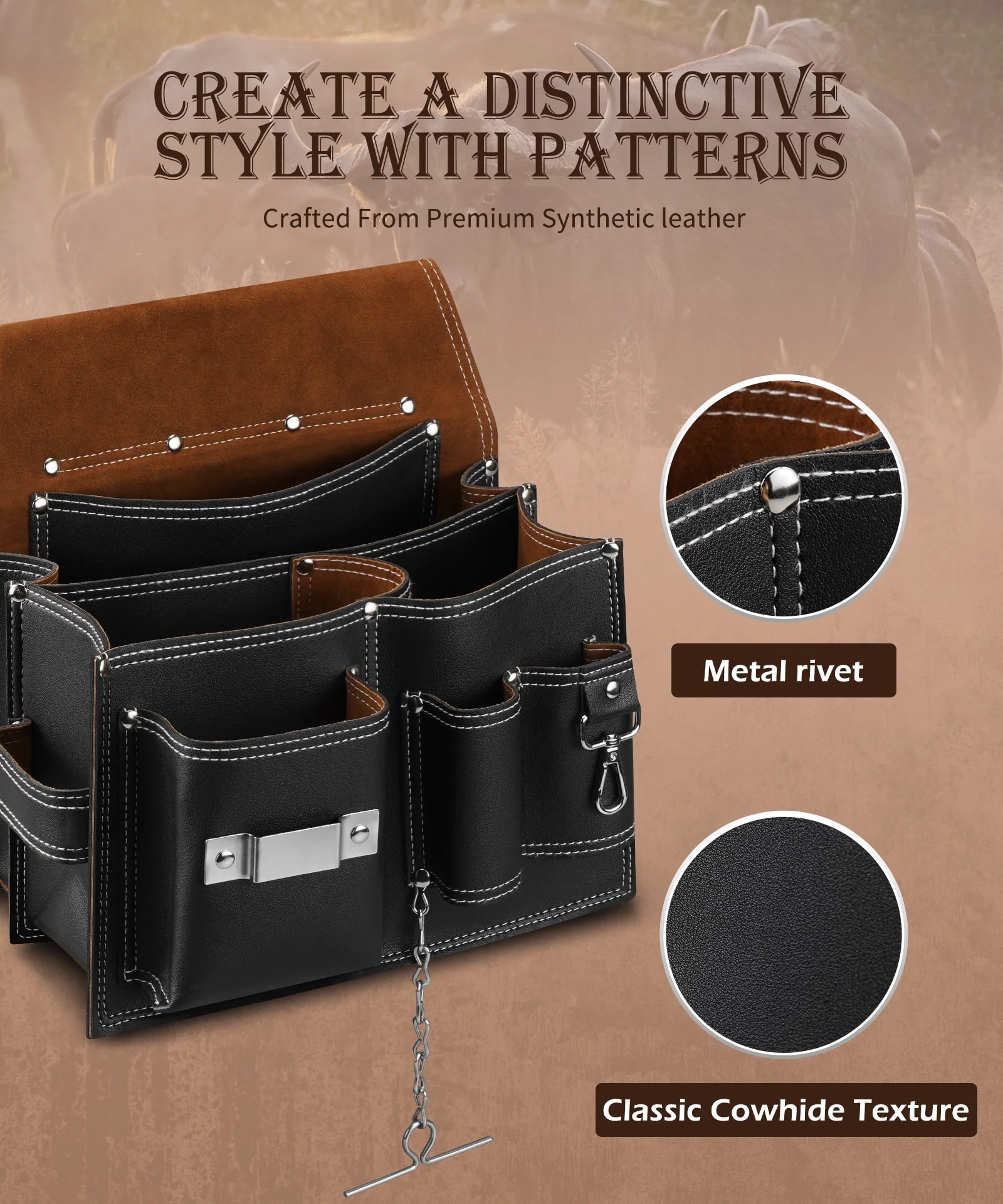ARCFOX Vintage Leather Tool Pouch Bag with Belt 10 Pockets with Large Compartment Utility Pouches for Mechanics Electricians - Image 13
