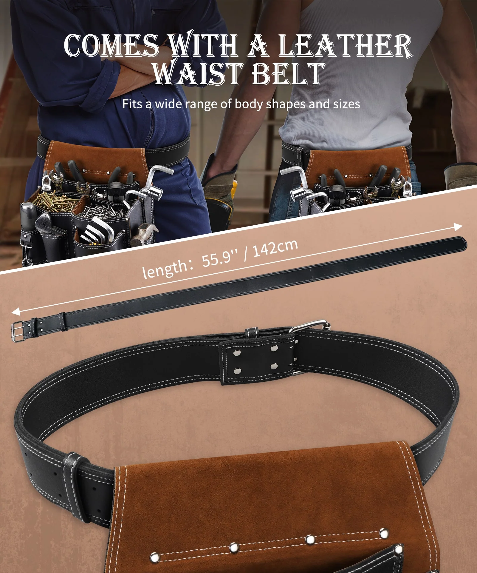 ARCFOX Vintage Leather Tool Pouch Bag with Belt 10 Pockets with Large Compartment Utility Pouches for Mechanics Electricians - Image 15
