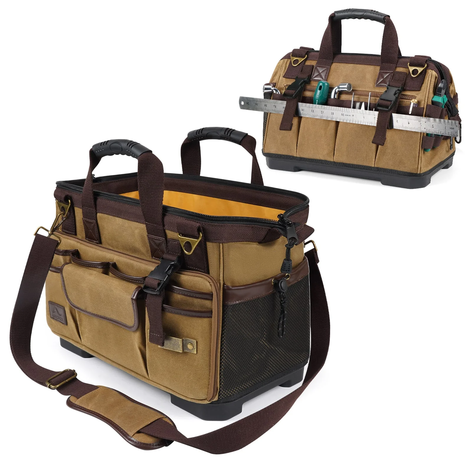 ARCFOX Vintage Waxed Canvas 16 Inch Mechanic Electrician 31 Pockets Tool Bag - Image 3