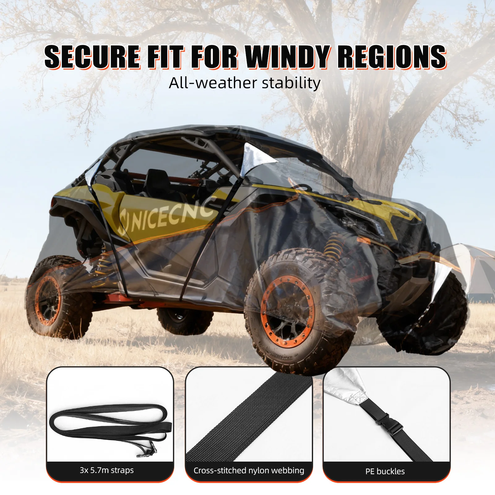 Heavy Duty UTV Cover Dust Cloth w/PU Coating 133"x75"x62" For Can-Am Maverick X3 - Image 6