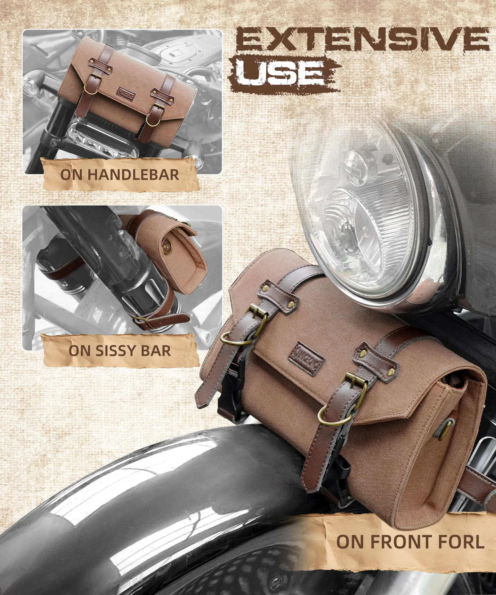 Canvas Handlebar Front Fork Sissy Bar Storage Bag For Harley Dyna Softail Sportster Scooter - Image 3