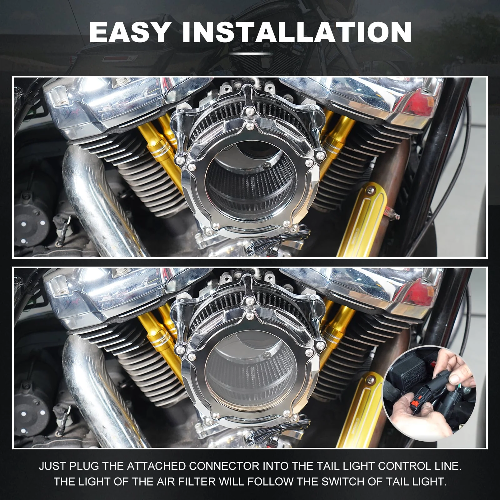 Chrome M8 LED Air Filter Intake Cleaner Kit For Harley Road King CVO Street Road Glide - Image 3