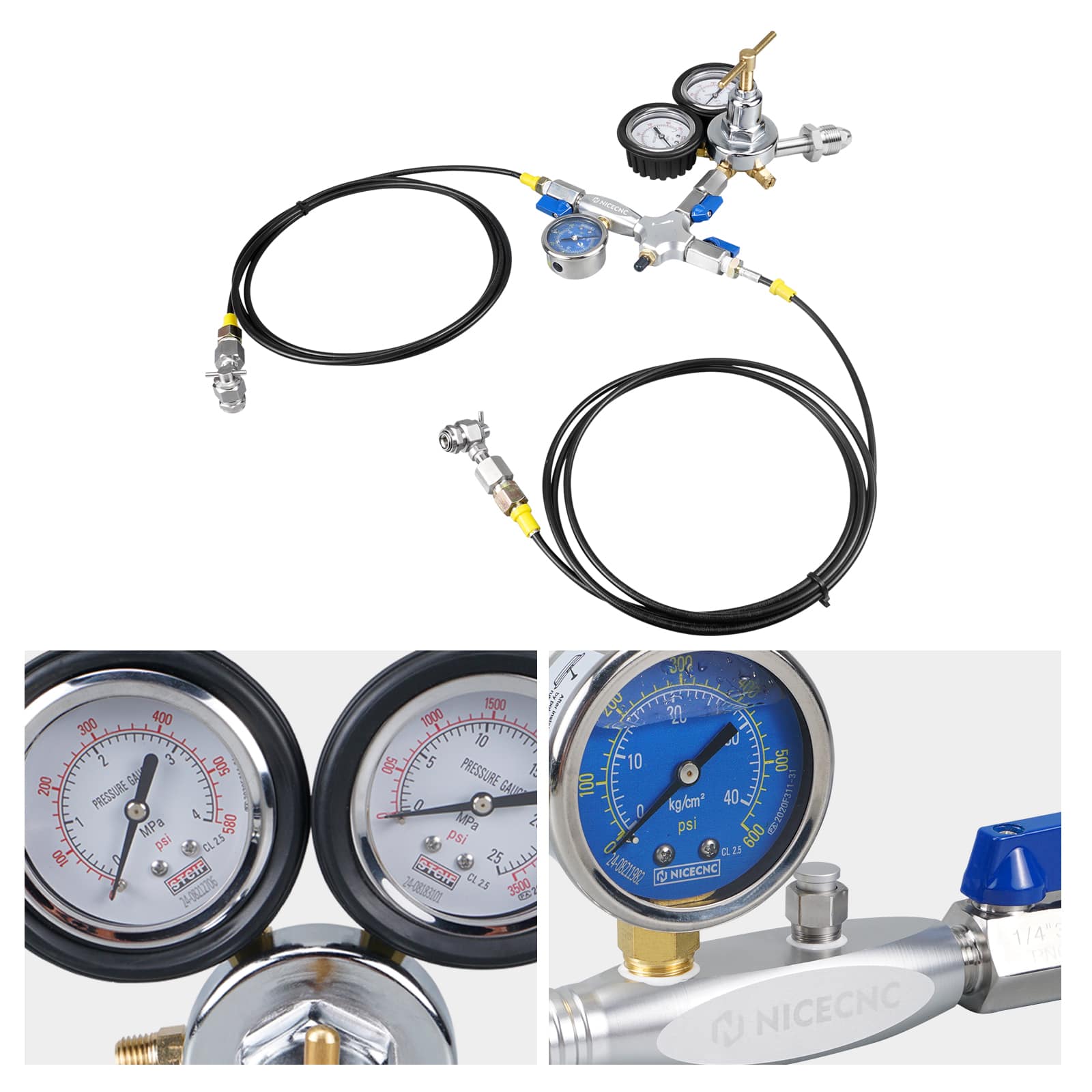 Universal Motorcycle ATV UTV Dual Hose Nitrogen Shock Regulator Fill Tool - Image 3