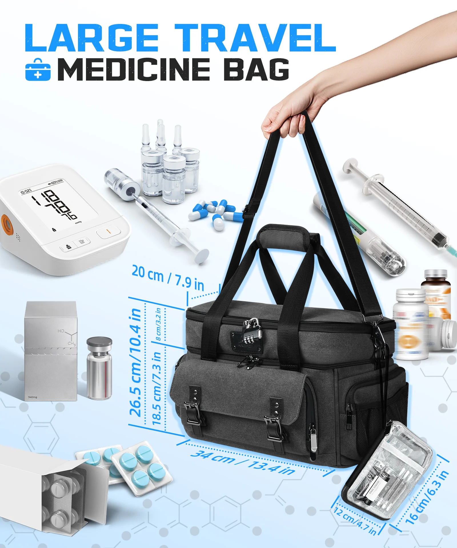 Dual Layers Medicine Organizer Bag Portable Medicine Pill Bottle Storage Bag - Image 3