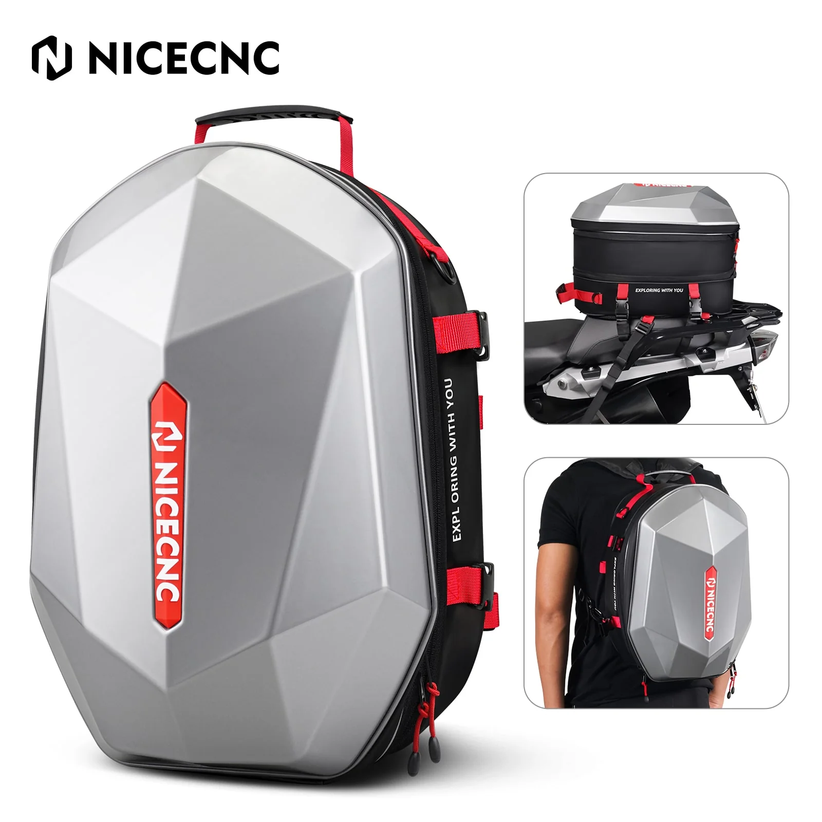 Motorcycle Backpack Hardshell 38L Expandable Tail & Helmet Bag - Image 14