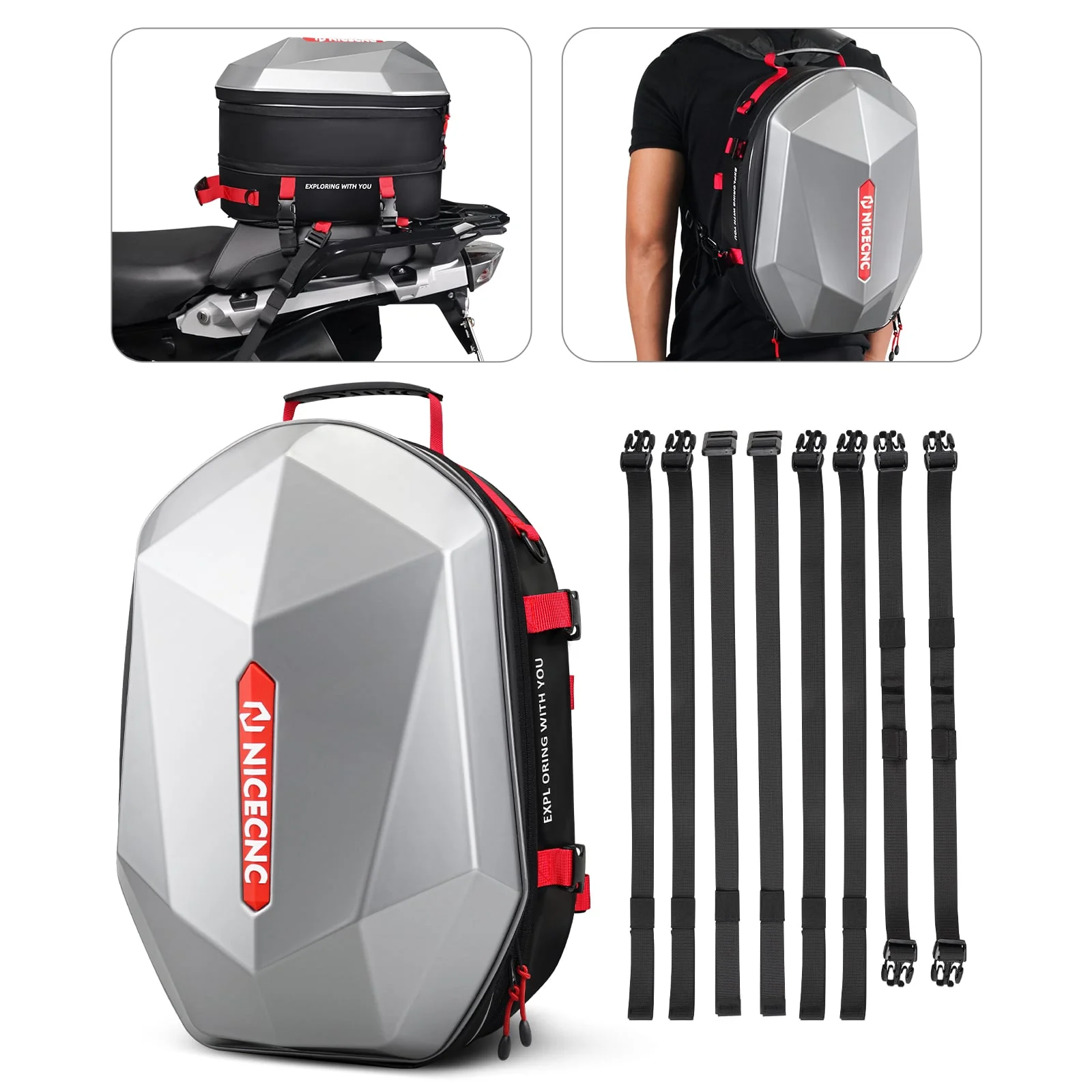 Motorcycle Backpack Hardshell 38L Expandable Tail & Helmet Bag - Image 17