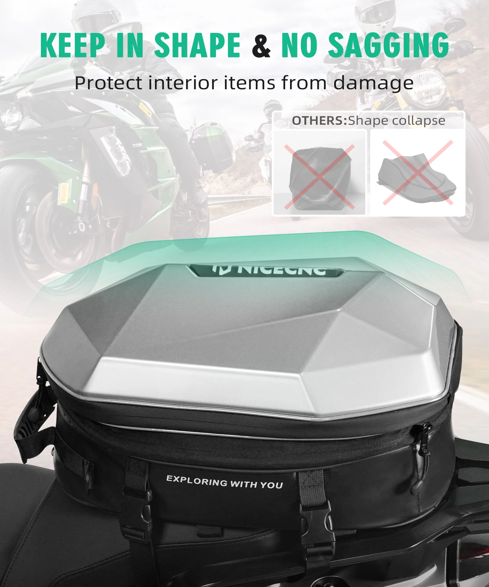 Motorcycle Backpack Hardshell 38L Expandable Tail & Helmet Bag - Image 7
