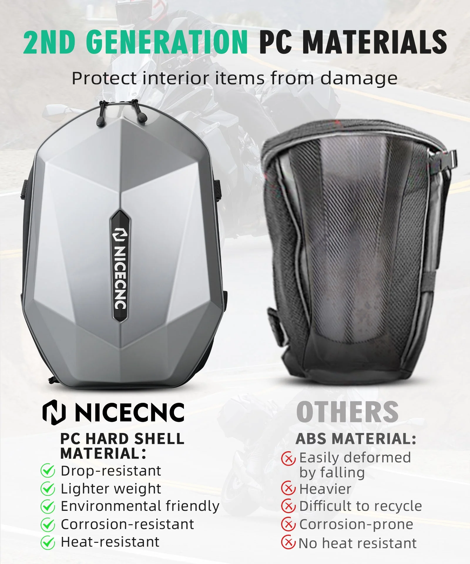 Motorcycle Backpack Hardshell 38L Expandable Tail & Helmet Bag - Image 8