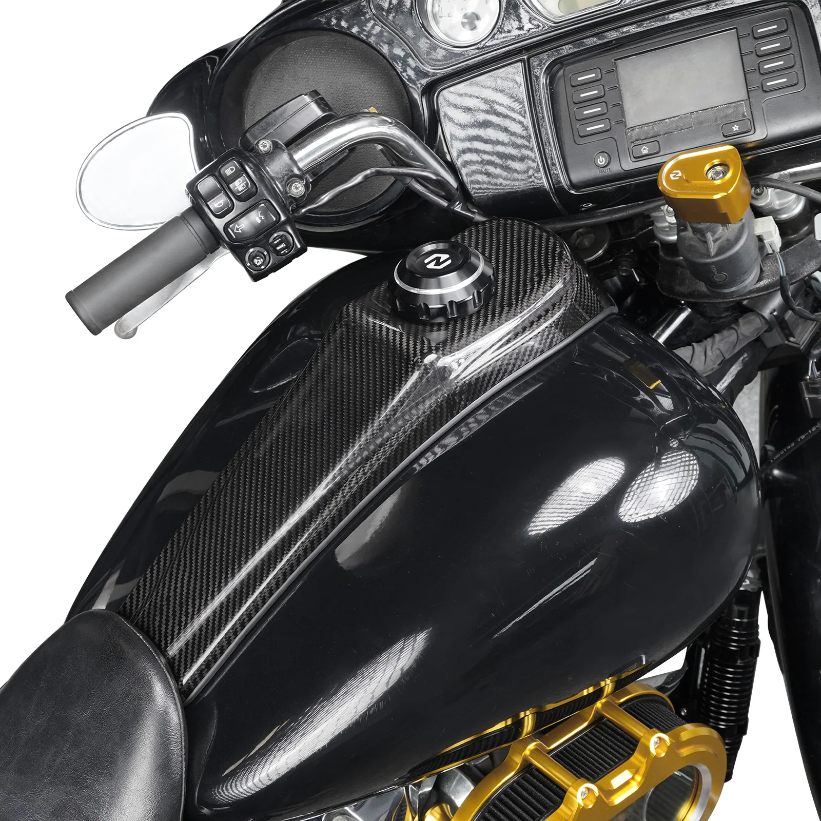 Gas Tank Cap w/Carbon Fiber Dash Insert Panel For Harley Electra Road Street Glide - Image 3