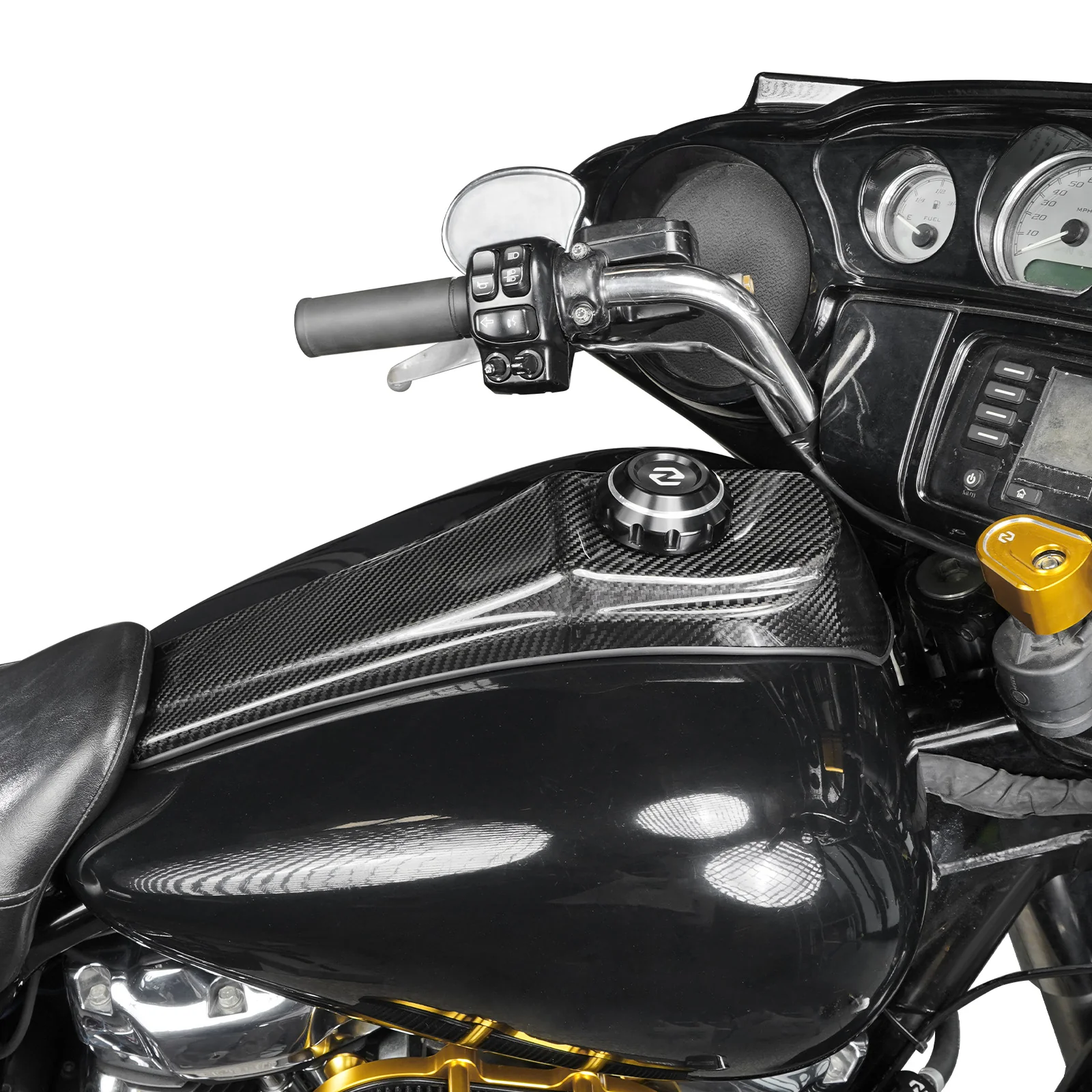 Gas Tank Cap w/Carbon Fiber Dash Insert Panel For Harley Electra Road Street Glide - Image 5