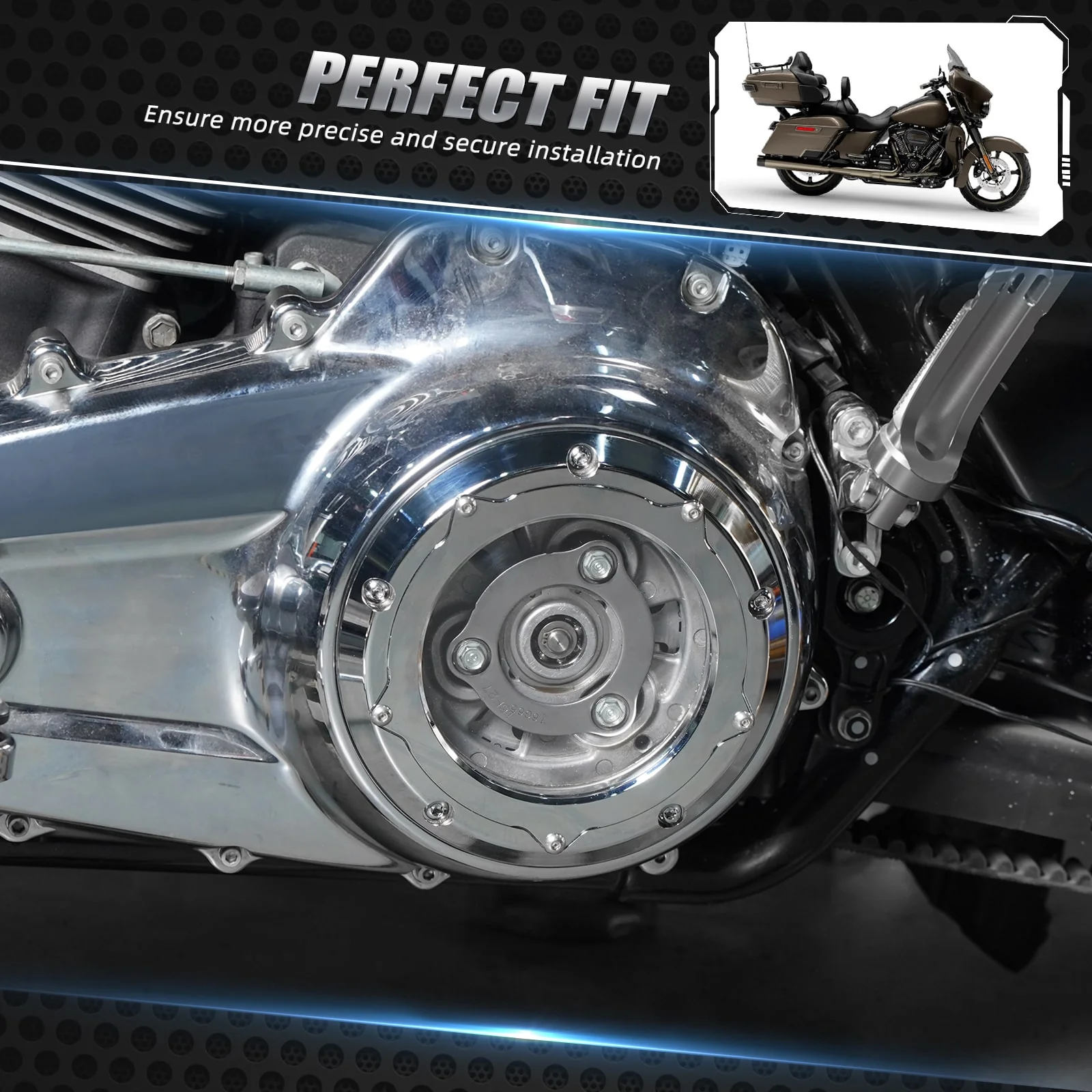 Chrome Clear M8 Primary Derby Clutch Cover For Harley Electra Road Street Glide - Image 2