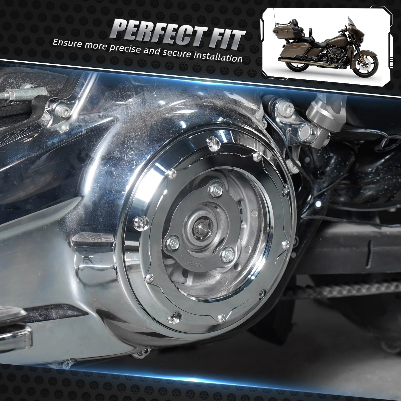 Chrome Clear M8 Primary Derby Clutch Cover For Harley Electra Road Street Glide - Image 3