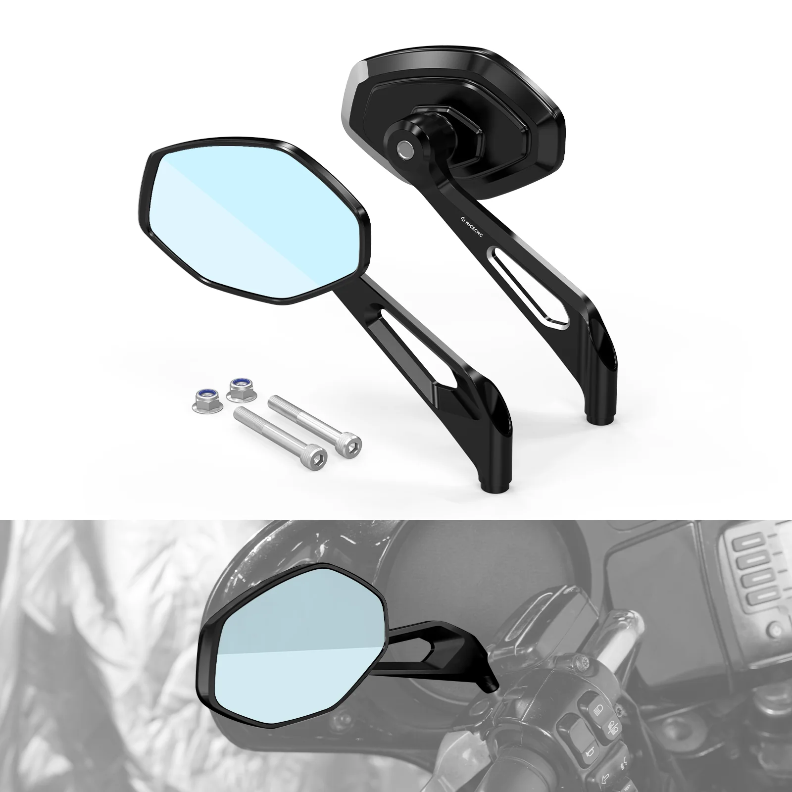 Convex Rear View Mirrors Kit For Harley Softail Deluxe Slim Fat Boy Heritage Classic - Image 7
