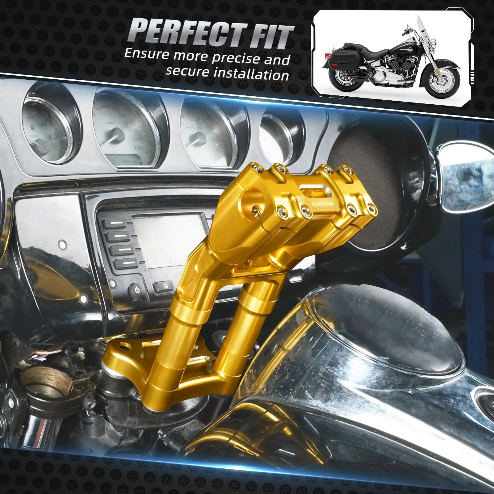 Kickback Handlebar Riser Kit For Harley Street Electra Tri Glide Ultra Limited 1-1/8" Bar - Image 3