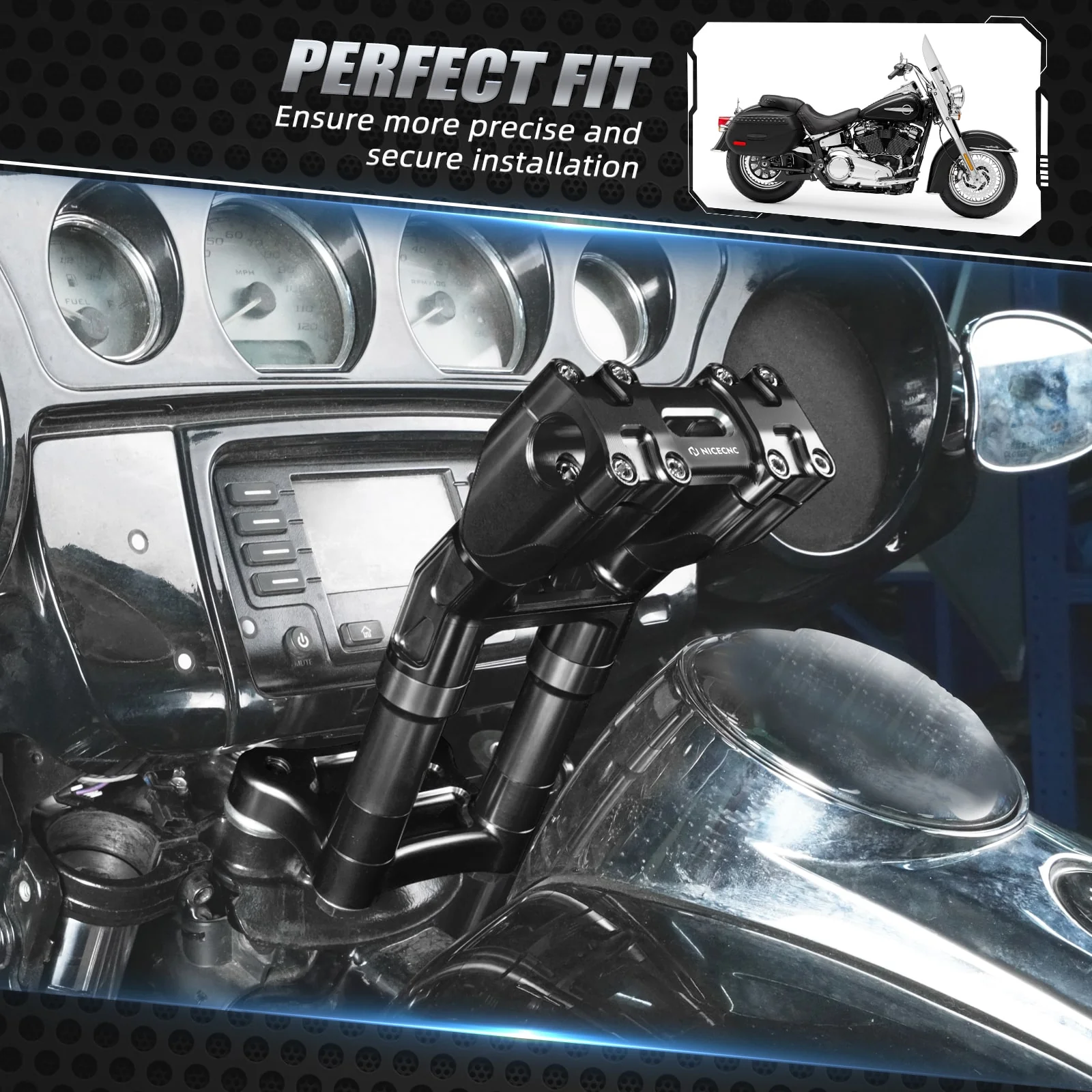 Kickback Handlebar Riser Kit For Harley Street Electra Tri Glide Ultra Limited 1-1/8" Bar - Image 4
