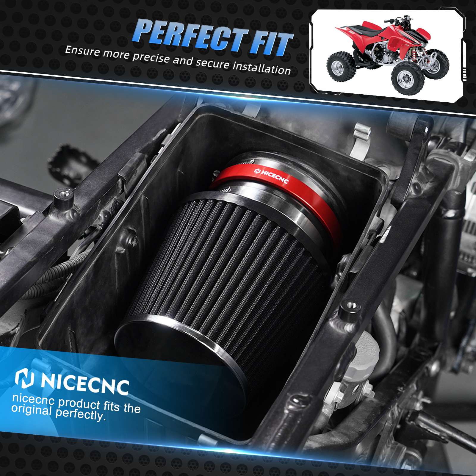 High-Flow Air Filter Intake Cleaner Airbox Lid Cover Kit For Honda TRX450 R / ER - Image 3