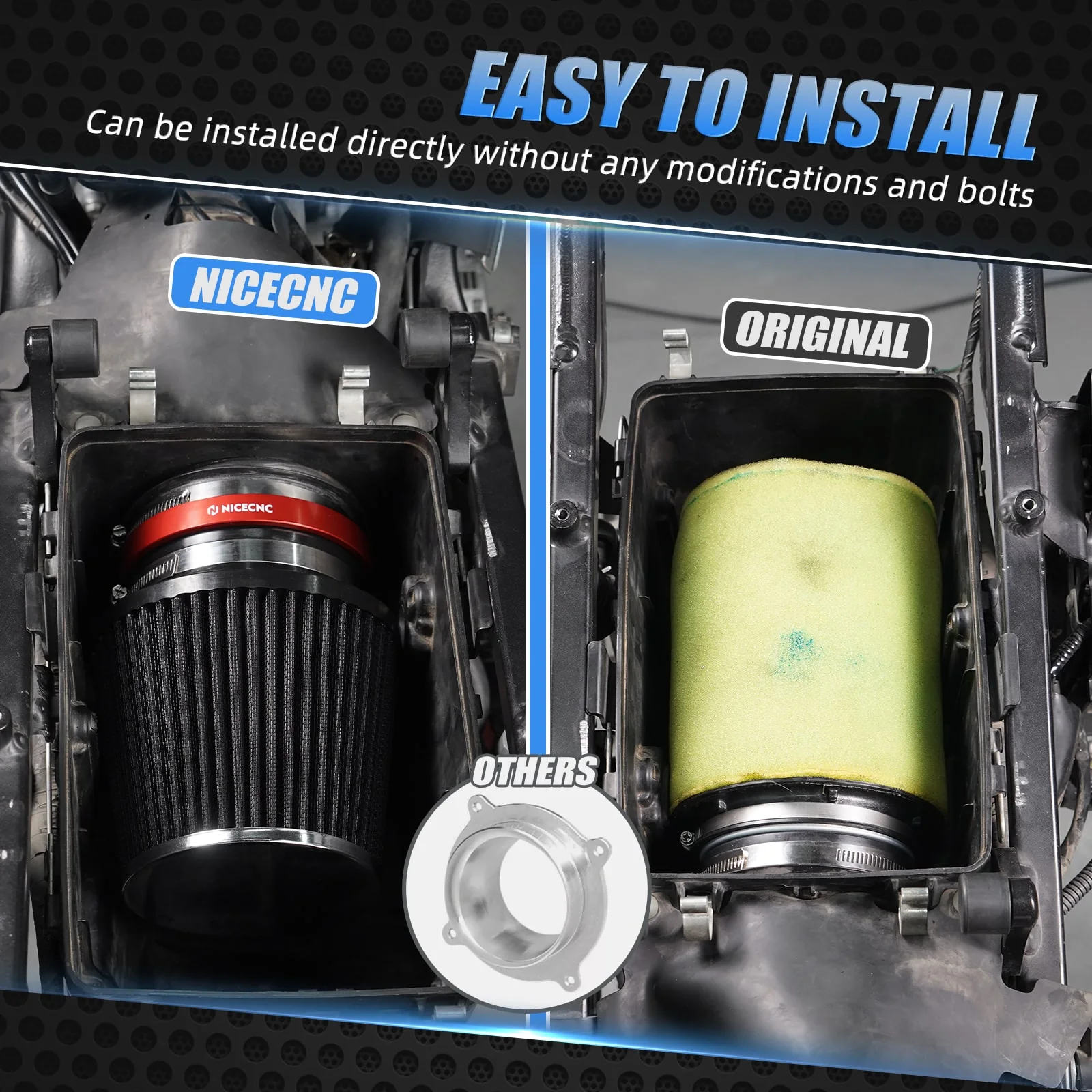 High-Flow Air Filter Intake Cleaner w/Adapter Kit For Honda TRX450 R / ER - Image 4
