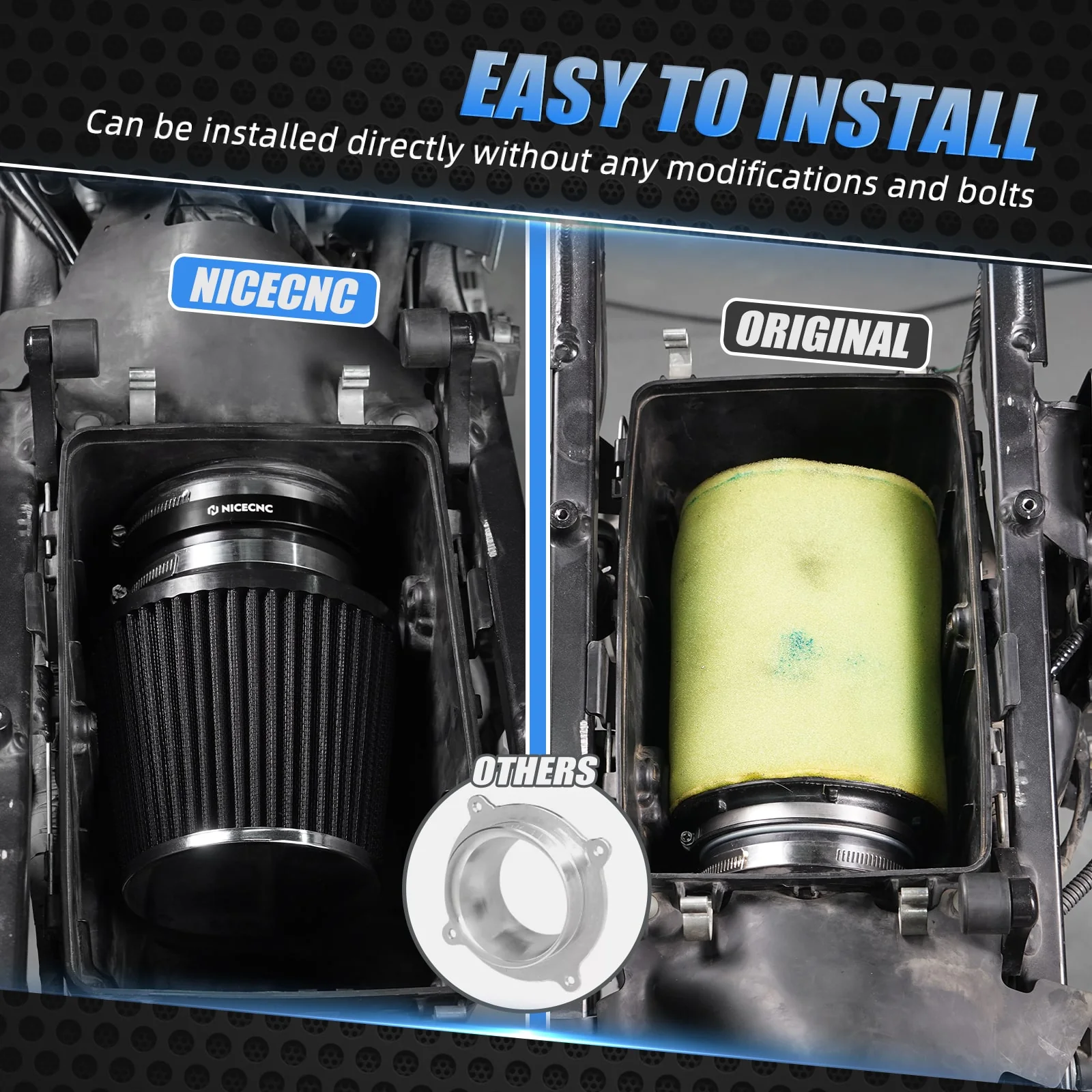 High-Flow Air Filter Intake Cleaner w/Adapter Kit For Honda TRX450 R / ER - Image 5
