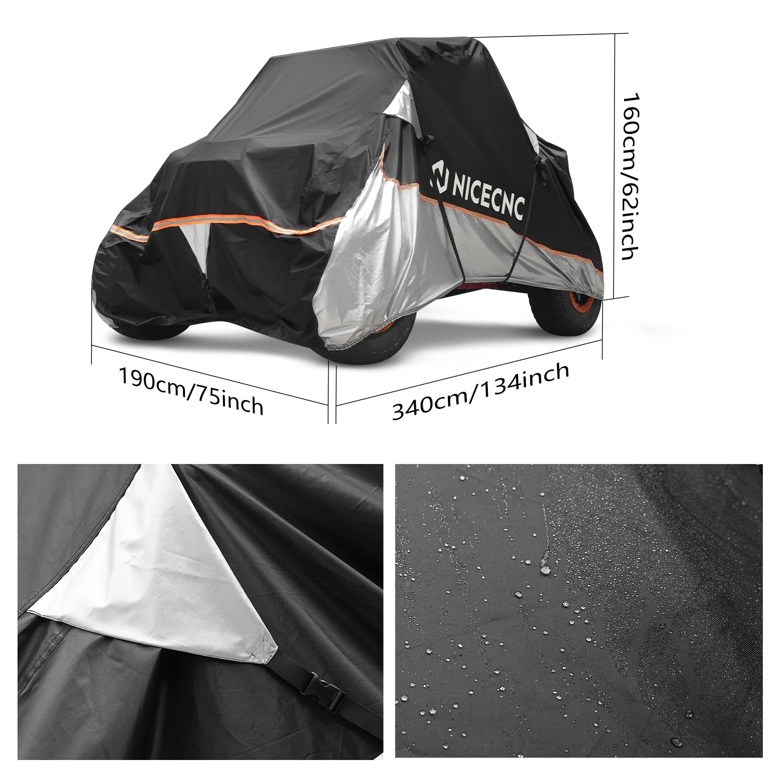Heavy Duty UTV Storage Cover w/PU Coating 133"x75"x62" For Yamaha YXZ1000R - Image 4
