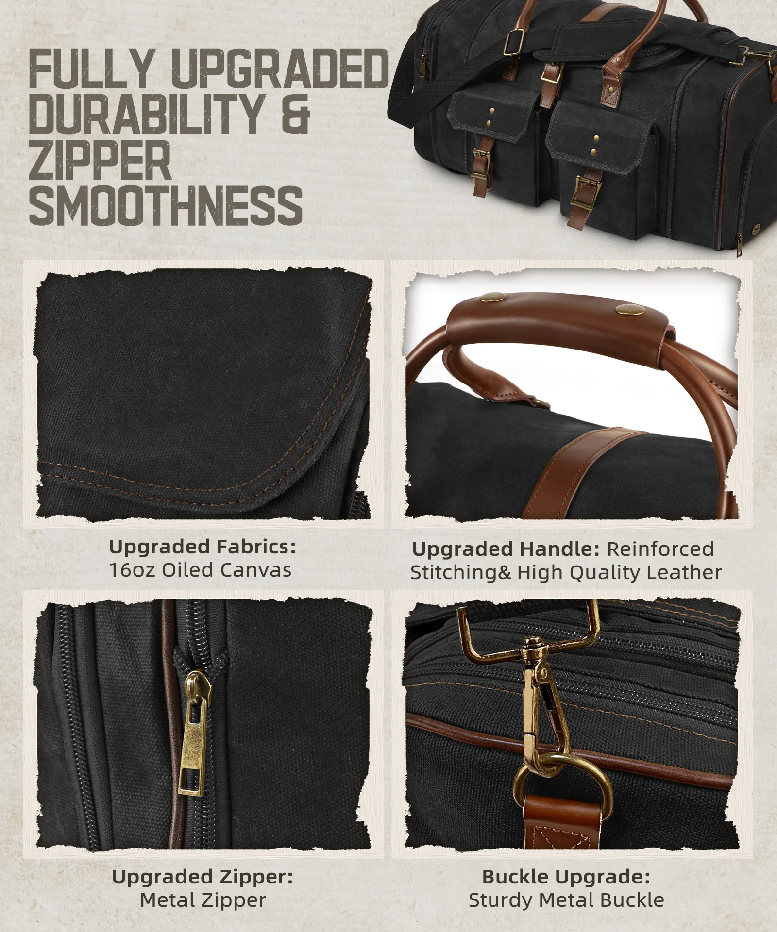 Large Zipper Duffle Bag Waterproof Travel Luggage Bag Crossbody For Women Men - Image 7
