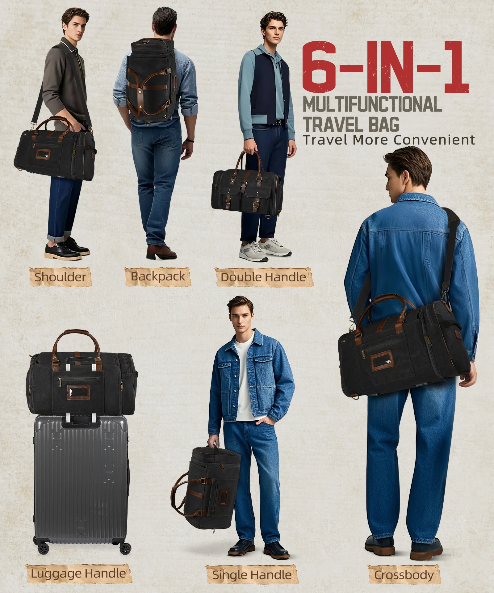 Large Zipper Duffle Bag Waterproof Travel Luggage Bag Crossbody For Women Men - Image 9